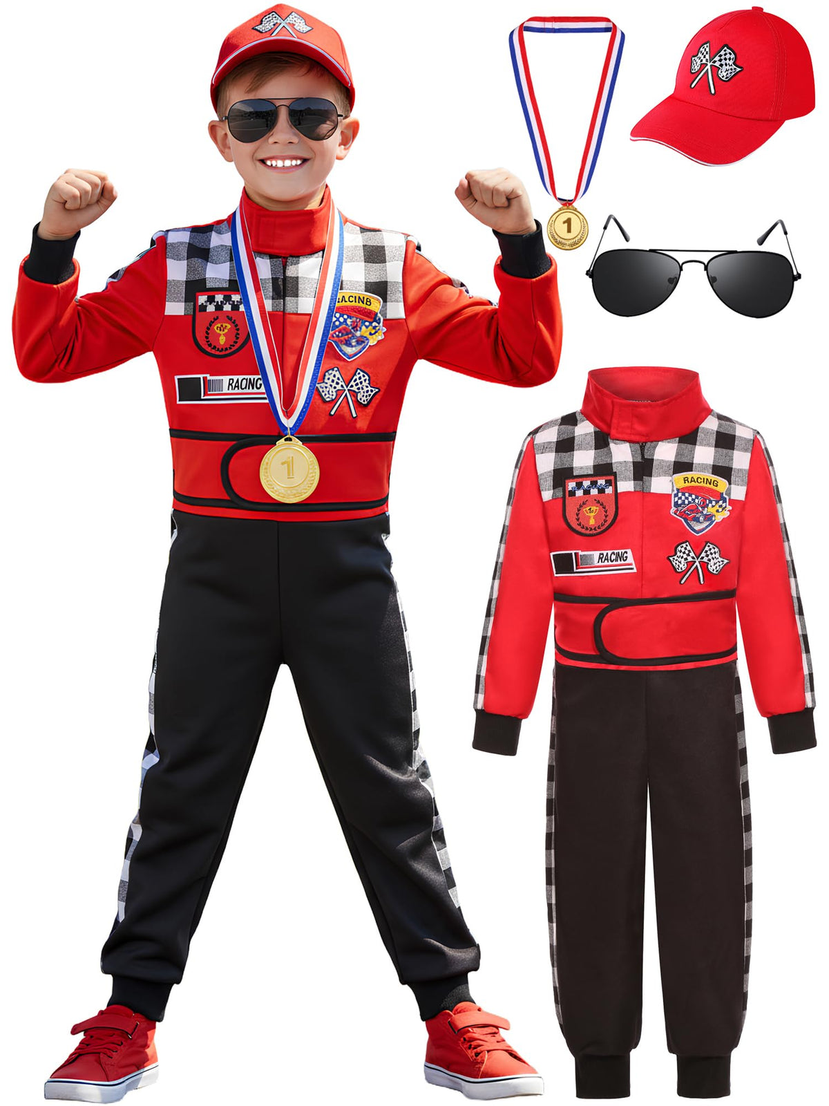 Bordazor kids race car driver jumpsuit for imaginative pretend play