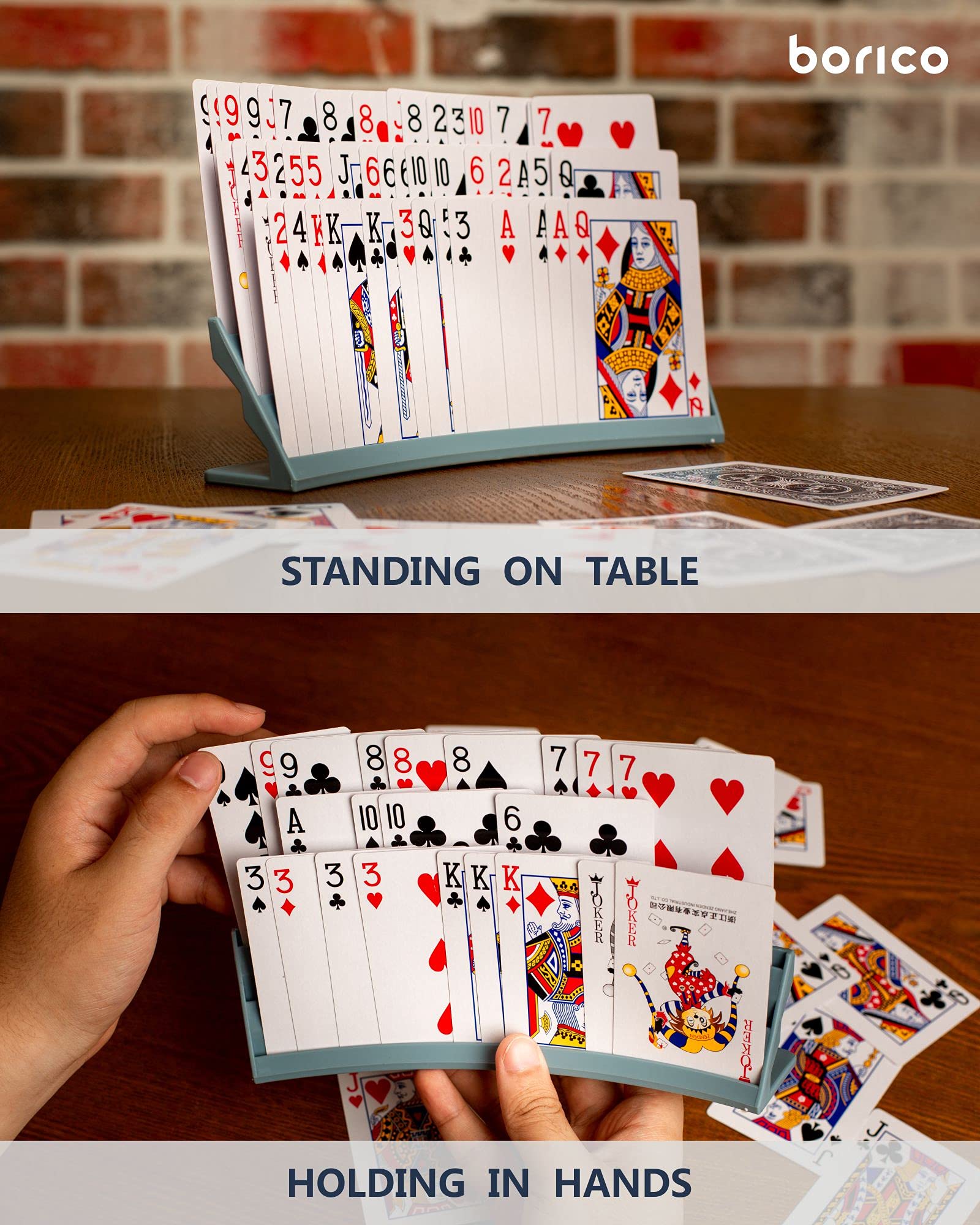 BORICO card holder sloped-display highlights angled surfaces to prevent peeking during play