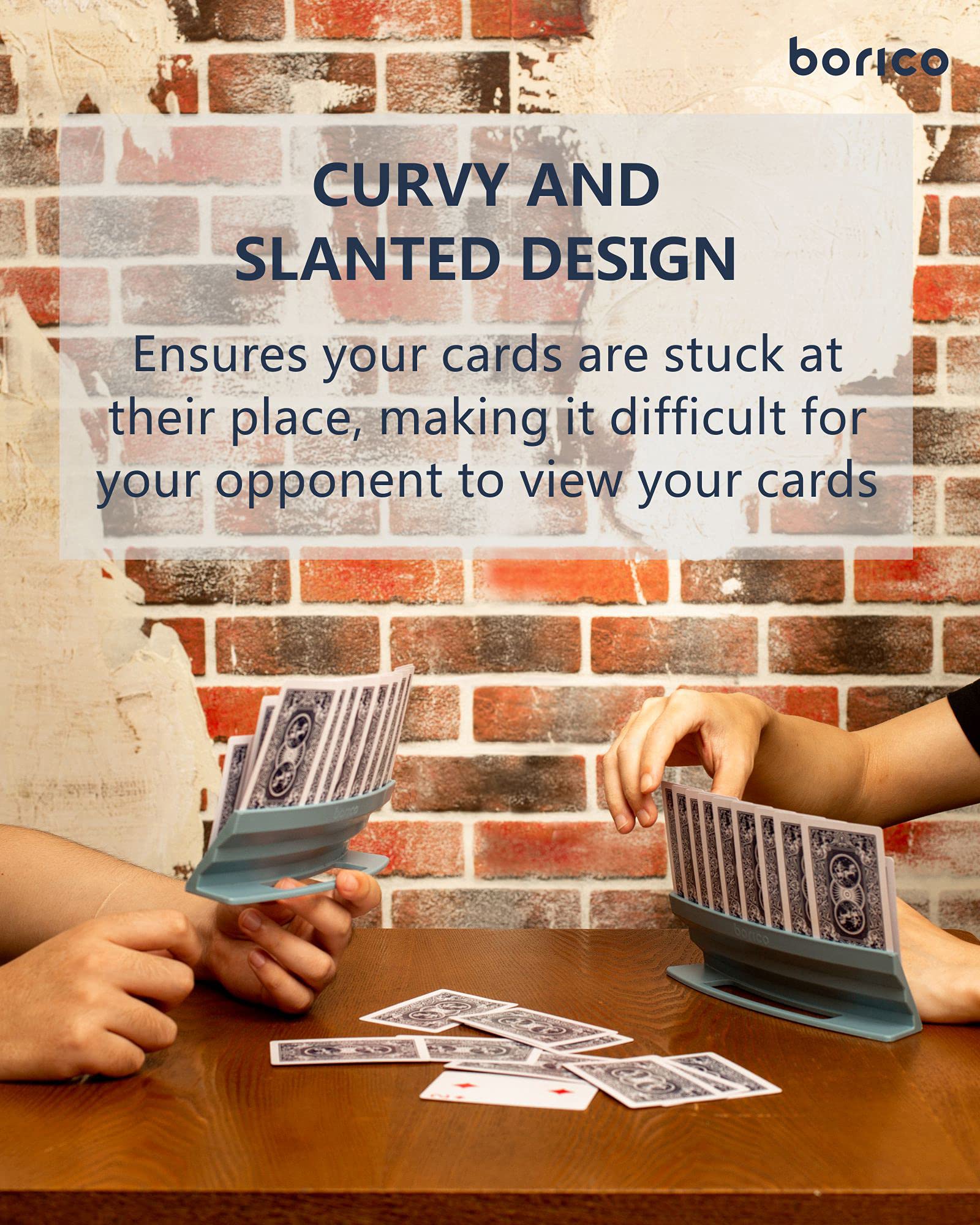 BORICO card holder on table with cards visible for quick reference