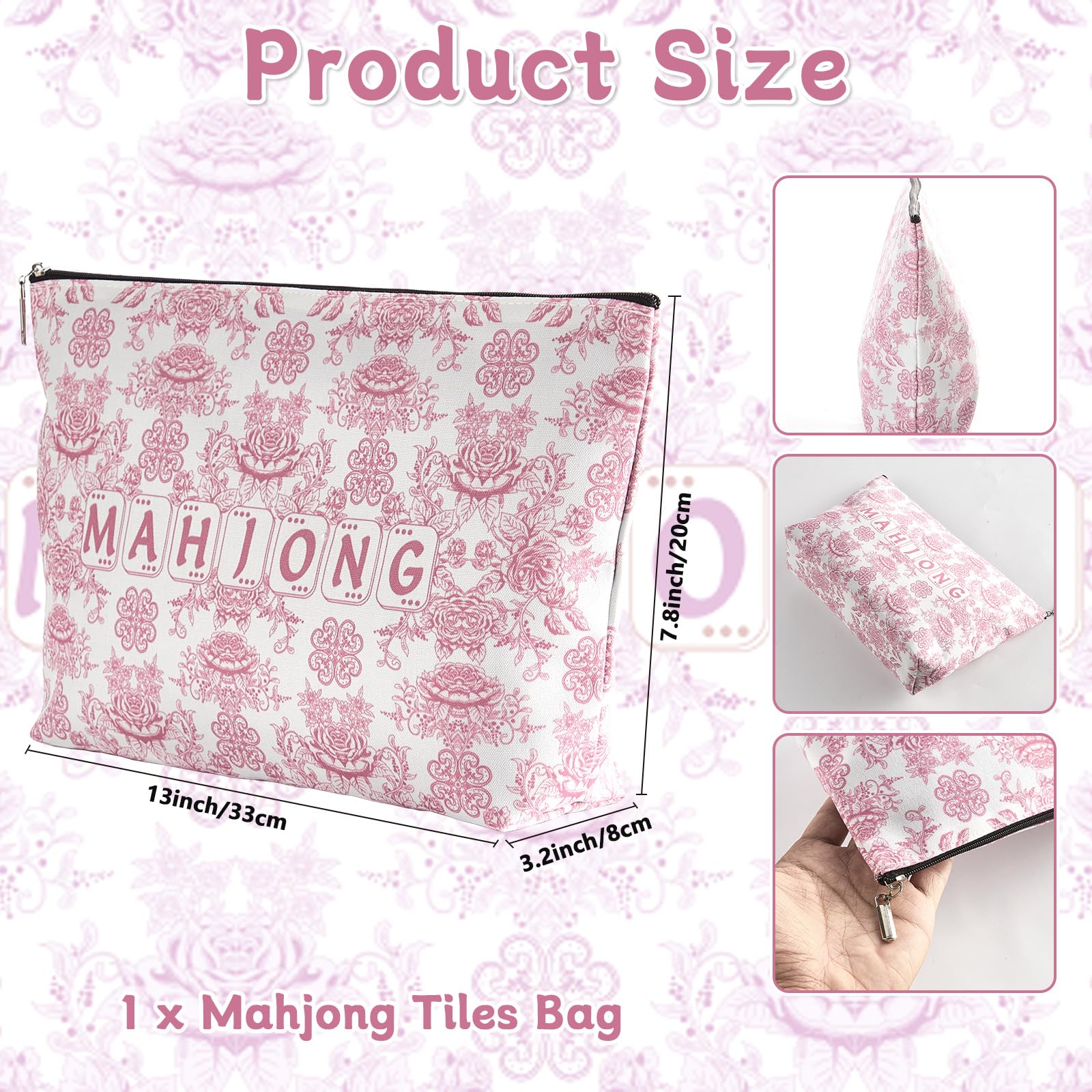 Bornerwhite mahjong tile bag 13x7.8 inches ready for tiles