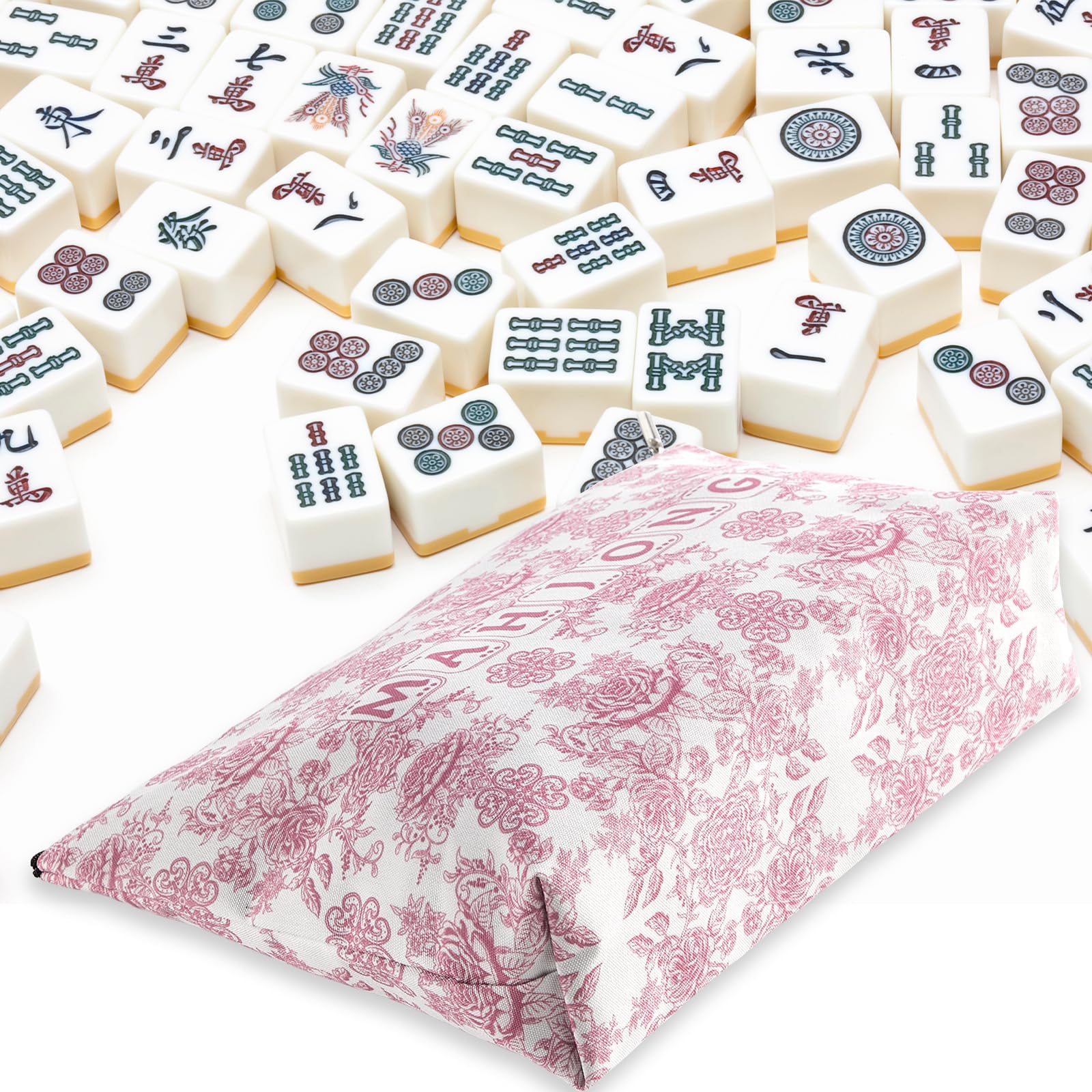 Bornerwhite pink pattern mahjong bag adds stylish charm