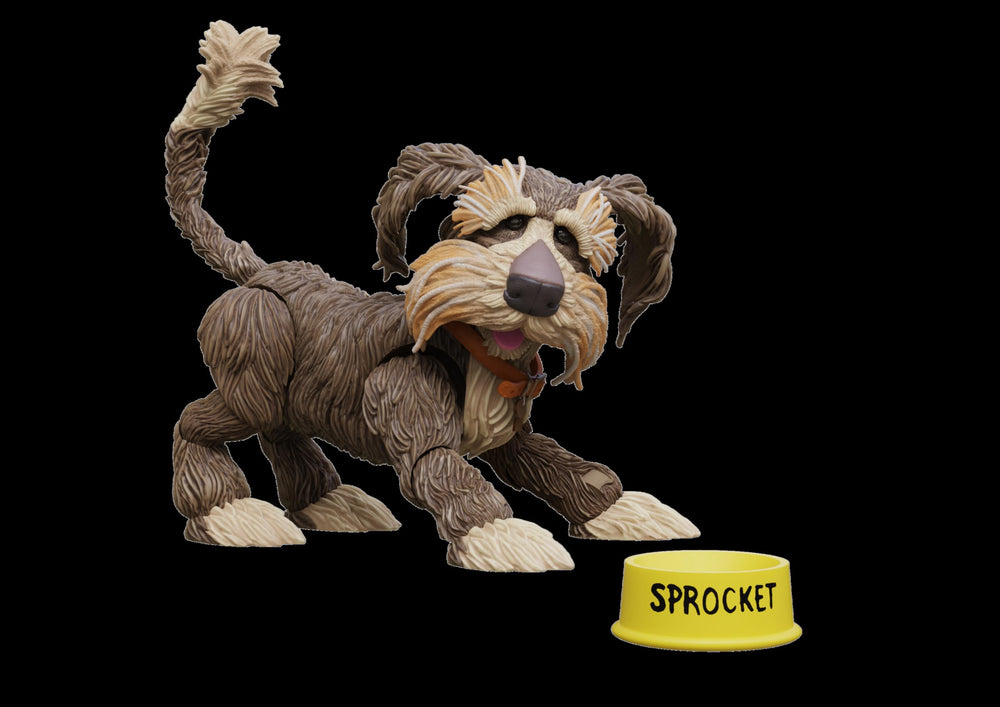 Boss Fight Studio Fraggle Rock Sprocket food bowl enhances display.