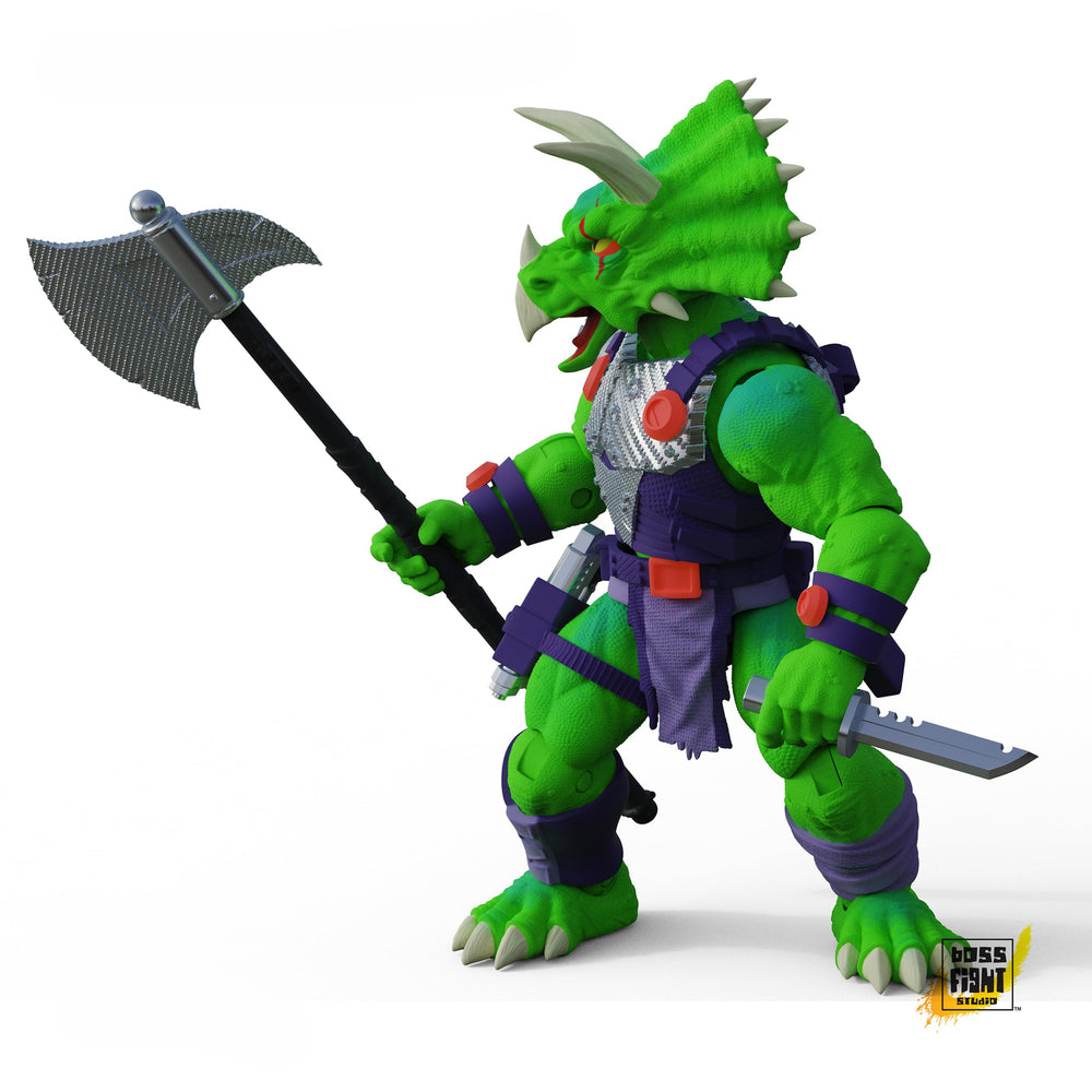Boss Fight Studio Saurozoic Triax Skiver armored dinosaur ready for dynamic battle scenes.