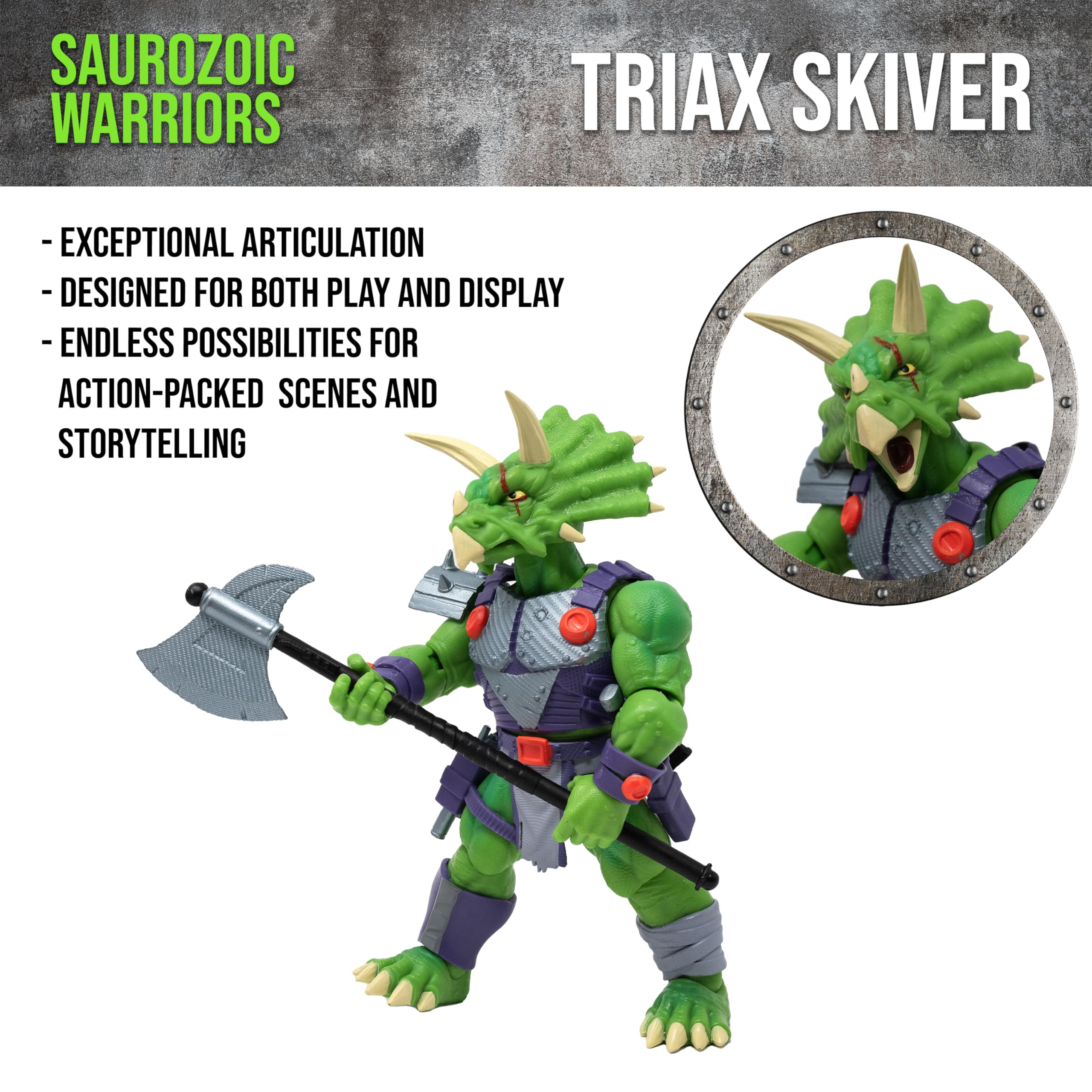 Boss Fight Studio Saurozoic Triax Skiver includes blaster pistols for versatile action.