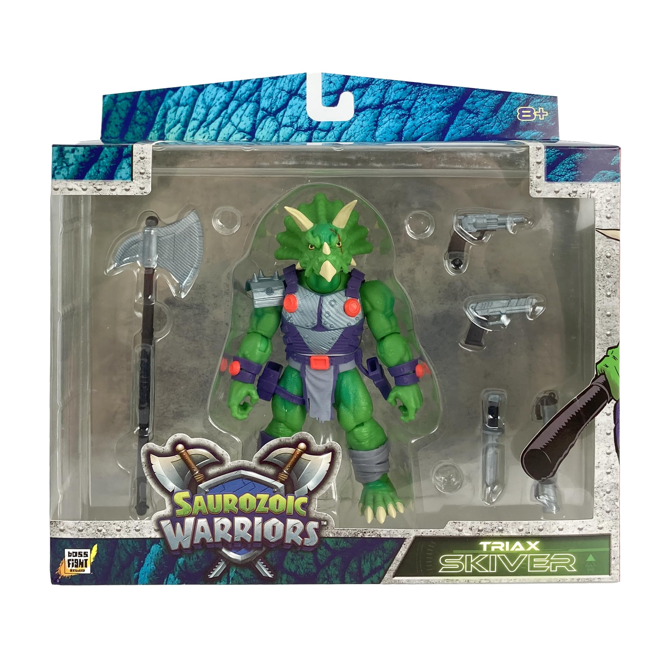 Boss Fight Studio Saurozoic Triax Skiver armor adds durability for battles.
