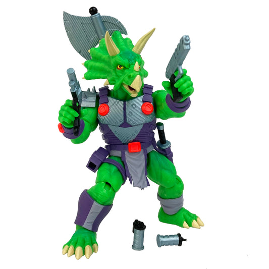 Boss Fight Studio Saurozoic Triax Skiver halberd pose for action-packed display.
