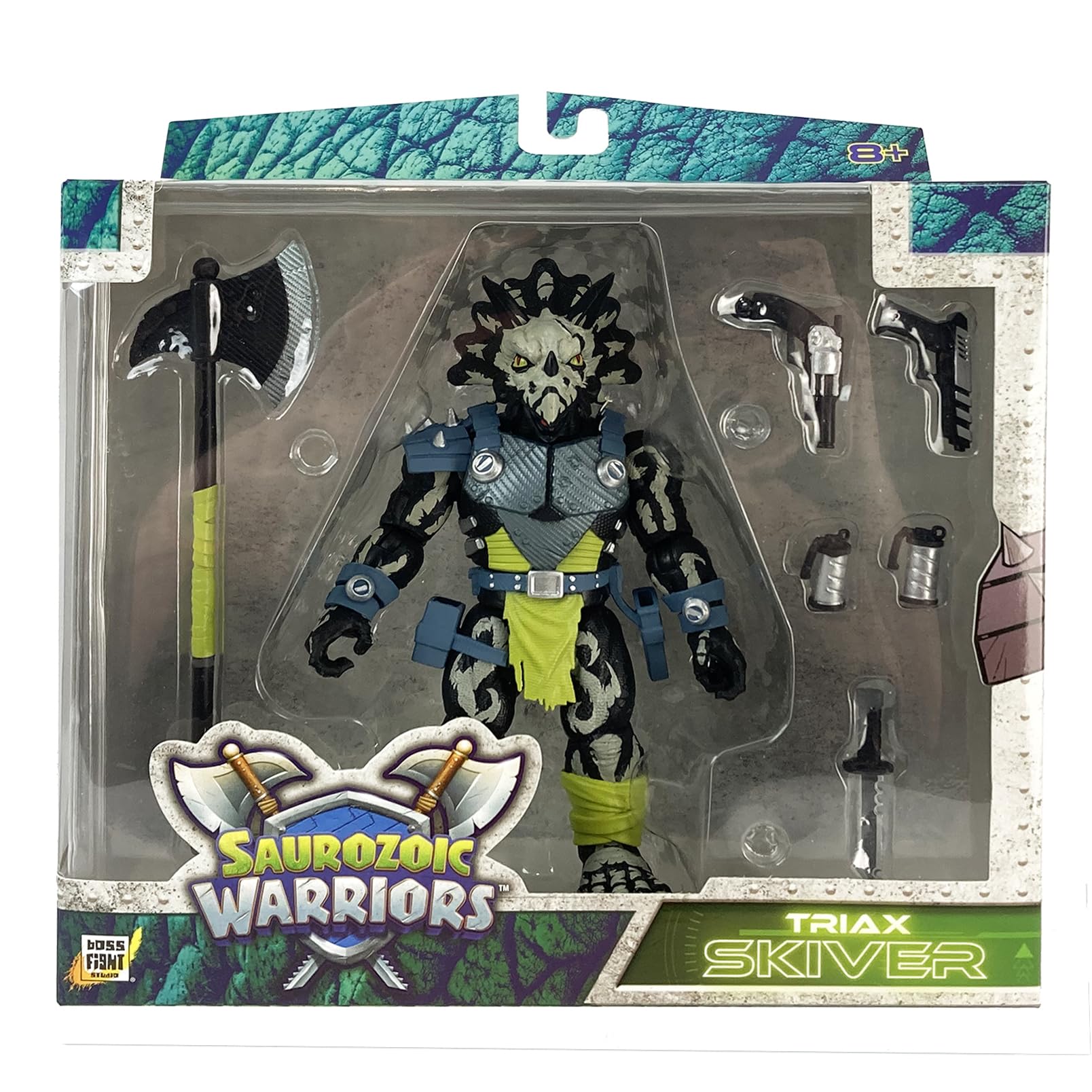 Boss Fight Studio Saurozoic Warrior Triax Skiver poseable figure demonstrating articulation.