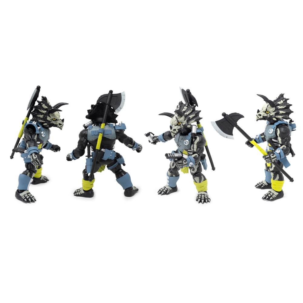 Boss Fight Studio Saurozoic Warrior Triax Skiver with two smoke grenades for dramatic scenes.