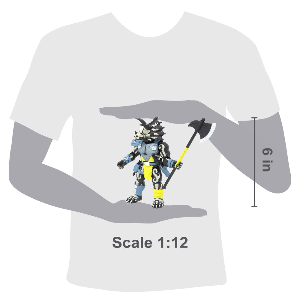 Boss Fight Studio Saurozoic Warrior Triax Skiver with halberd ax and pistols for action.