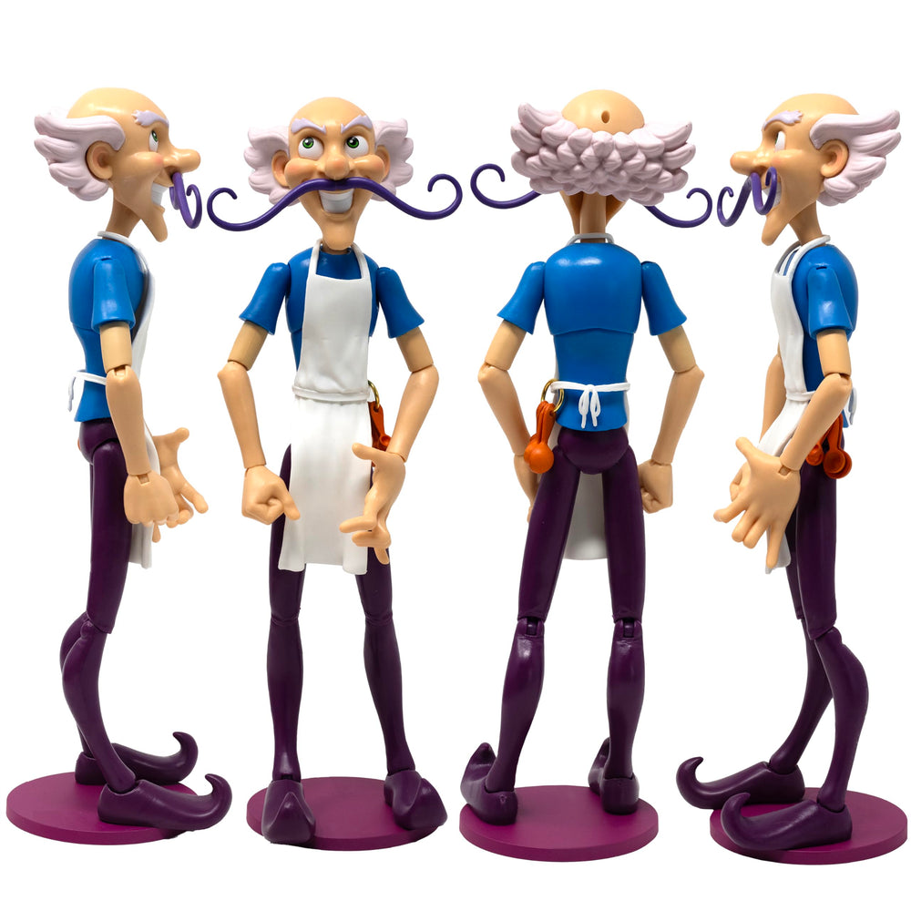Removable hat and apron provide customizable looks for the figure.