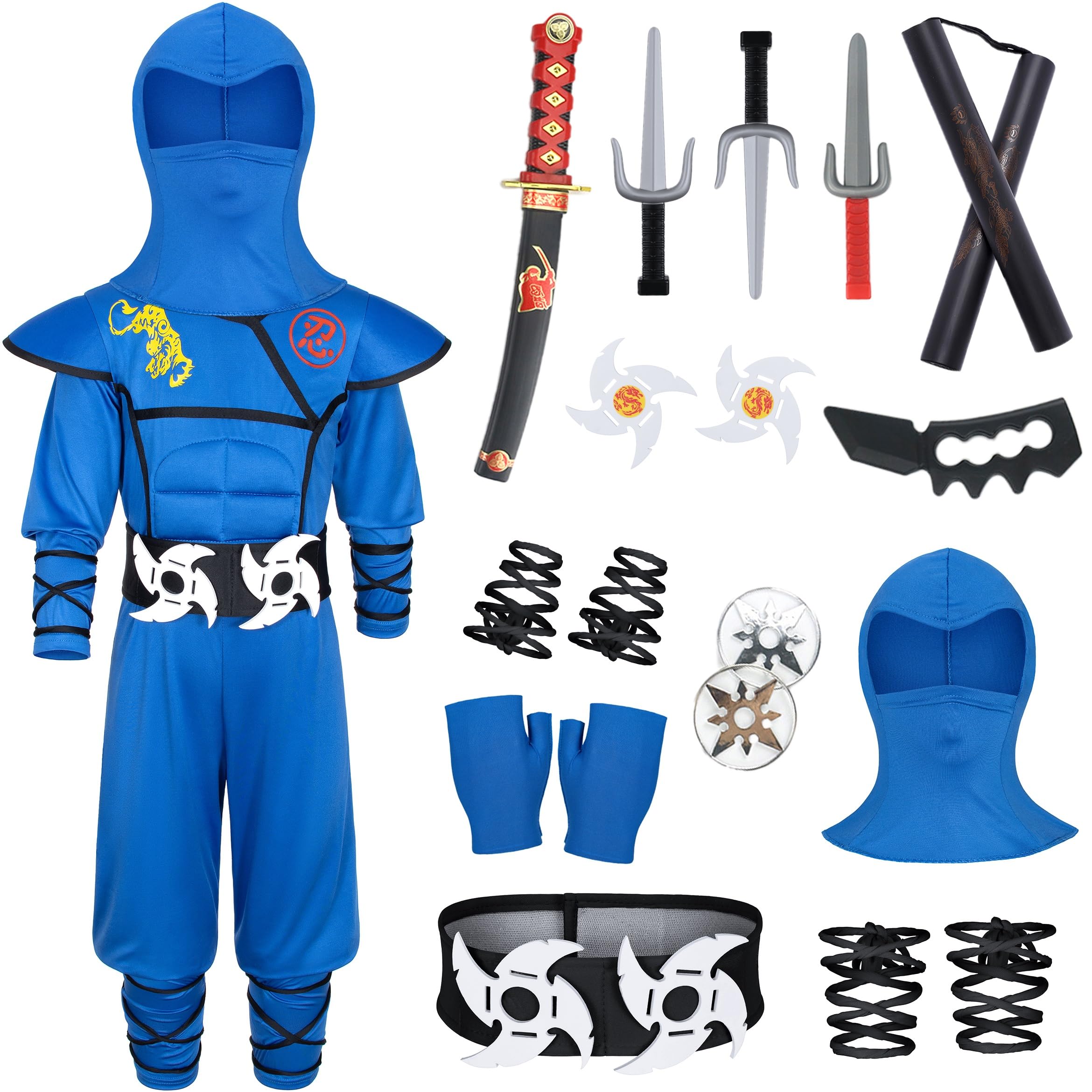 Bosvin Kids Ninjia Costume blue muscle jumpsuit for active play and cosplay