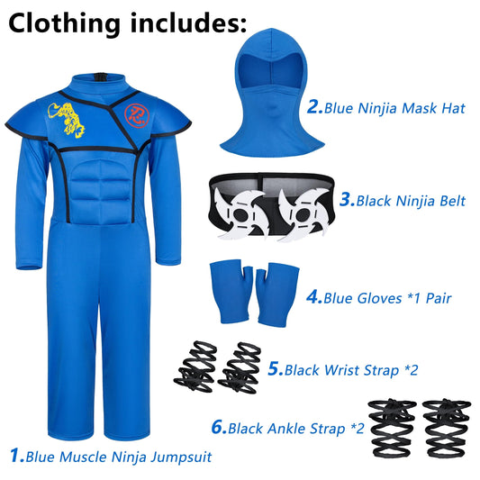 Bosvin Kids Ninjia Costume blue mask hat completes an authentic ninja look.