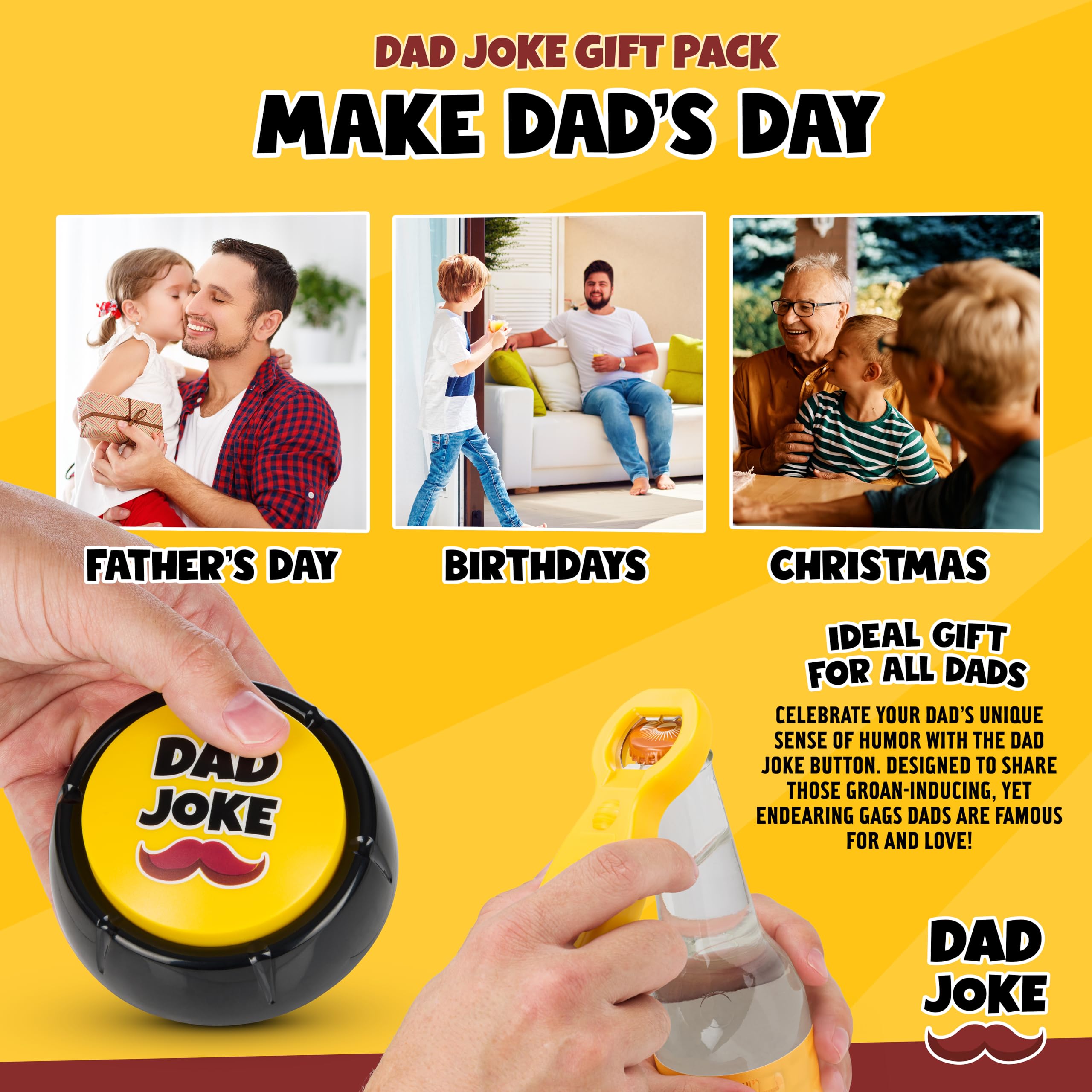 Bottle opening action with dad joke playback for crowds.