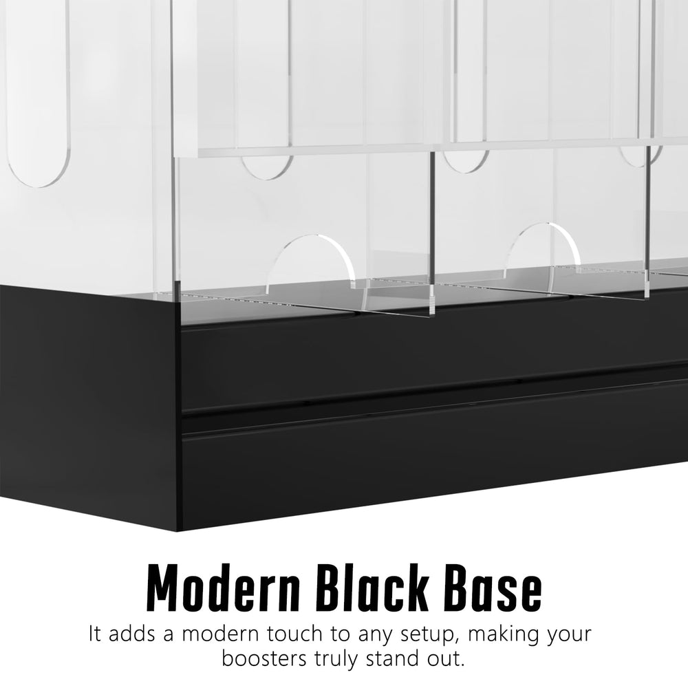 Botyboty sleek black base display unit in a store for organized boosters.