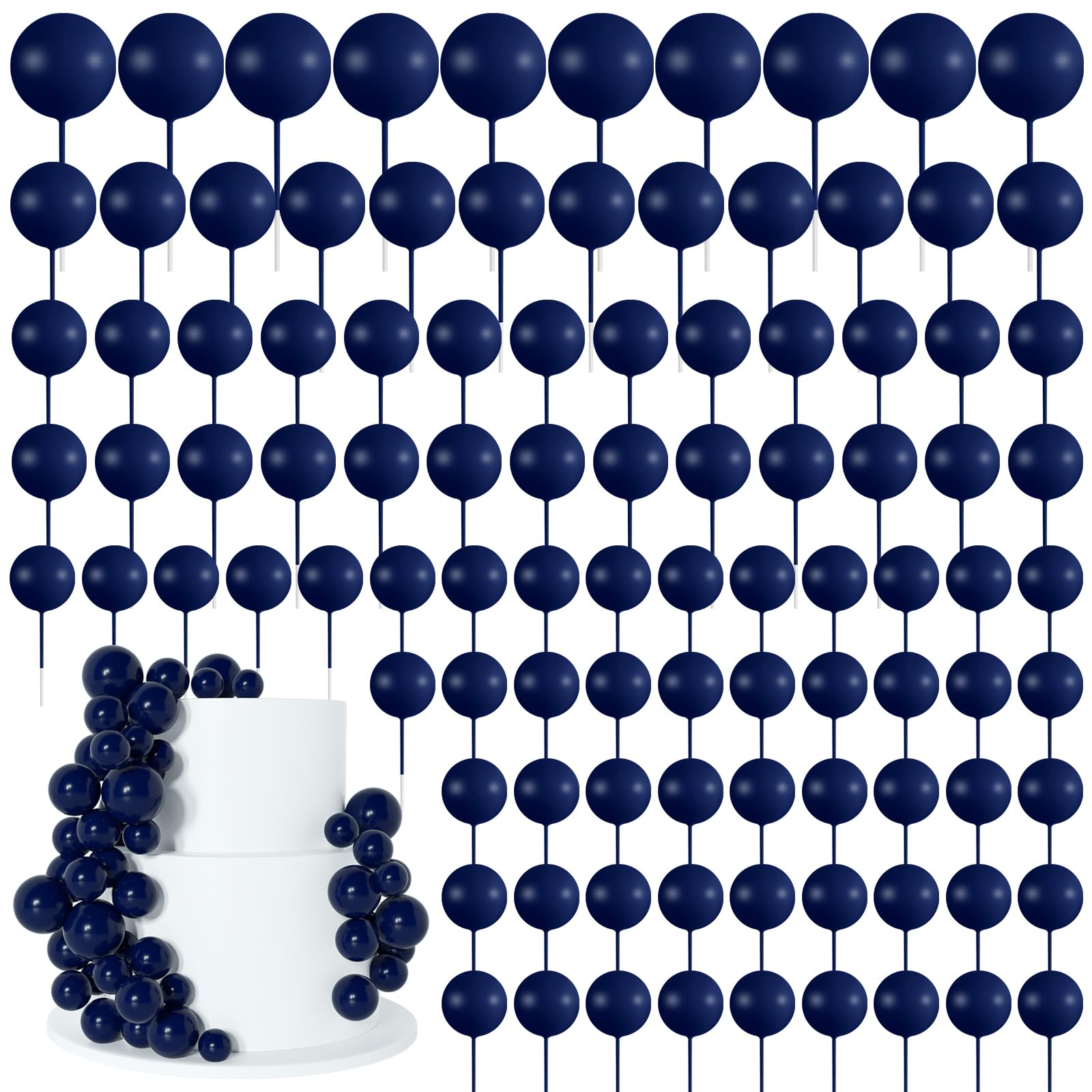 BOUBONI 138-pcs blue ball toppers close-up for vibrant cake decoration ideas.