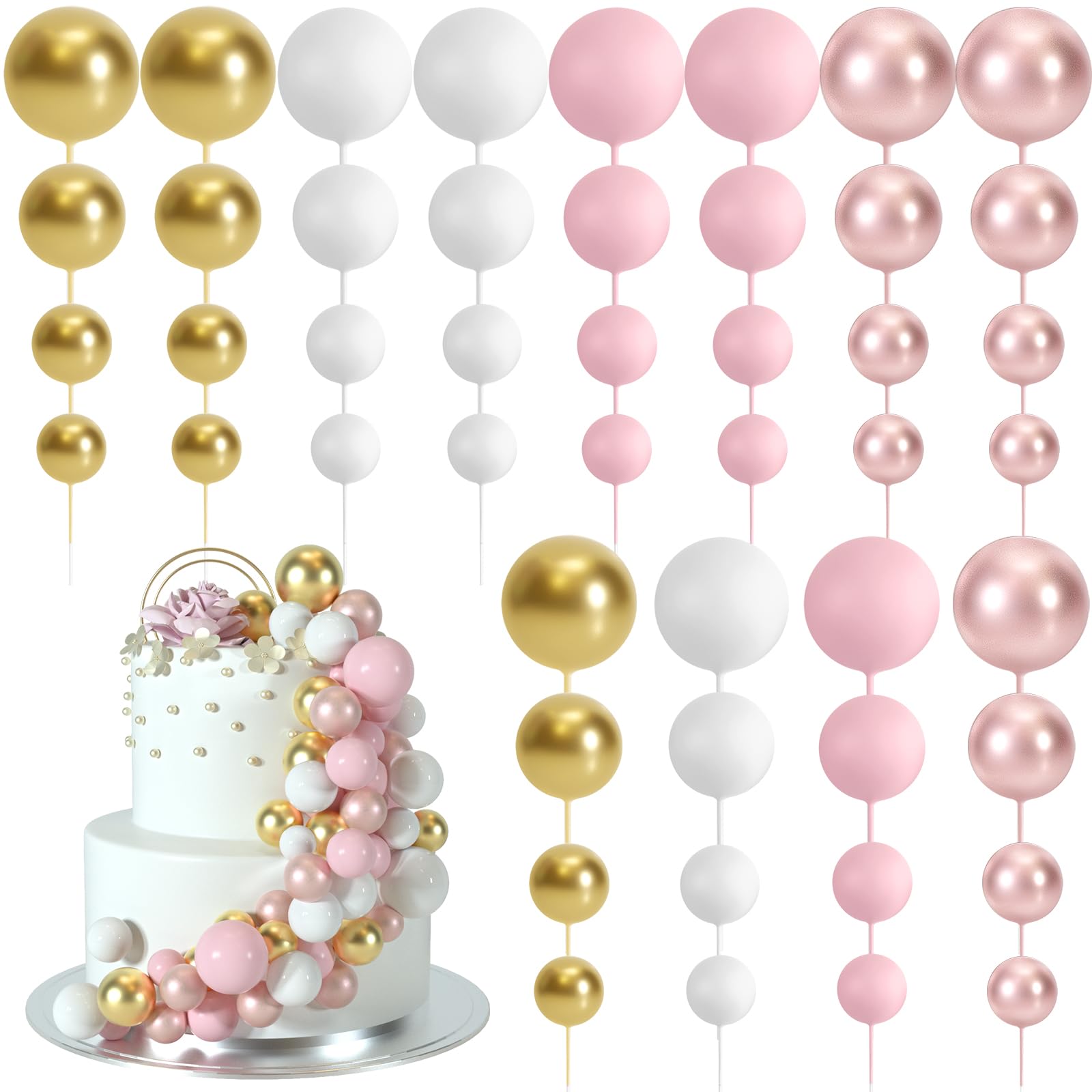 BOUBONI rose gold ball cake toppers for elegant birthday cakes.