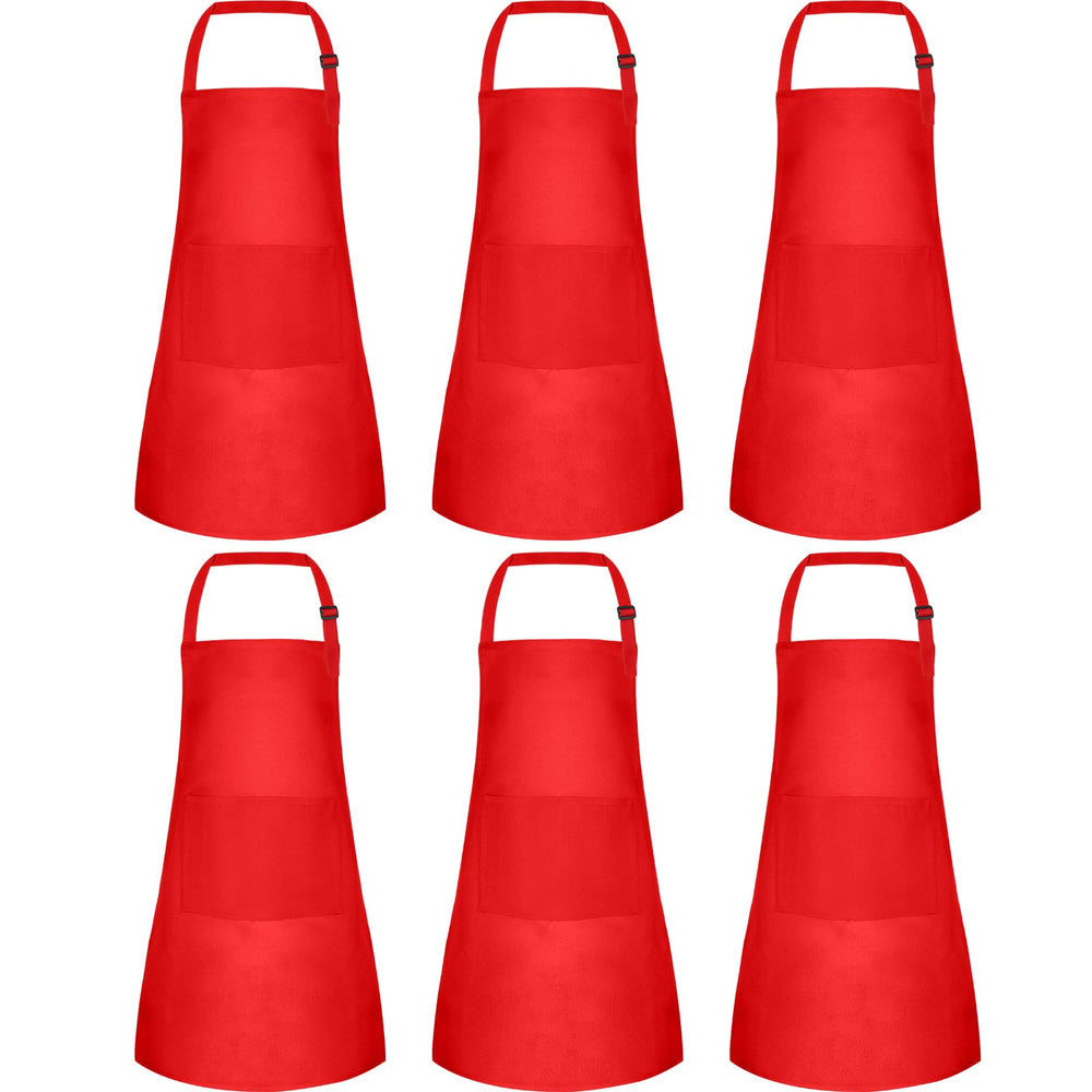 BOUBONI 6-pack kids aprons red front view with two pockets for tools
