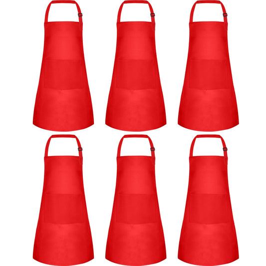 BOUBONI 6-pack kids aprons red front view with two pockets for tools