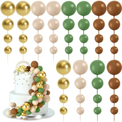 BOUBONI ball toppers in green, brown, white, and gold for versatile cake decorating