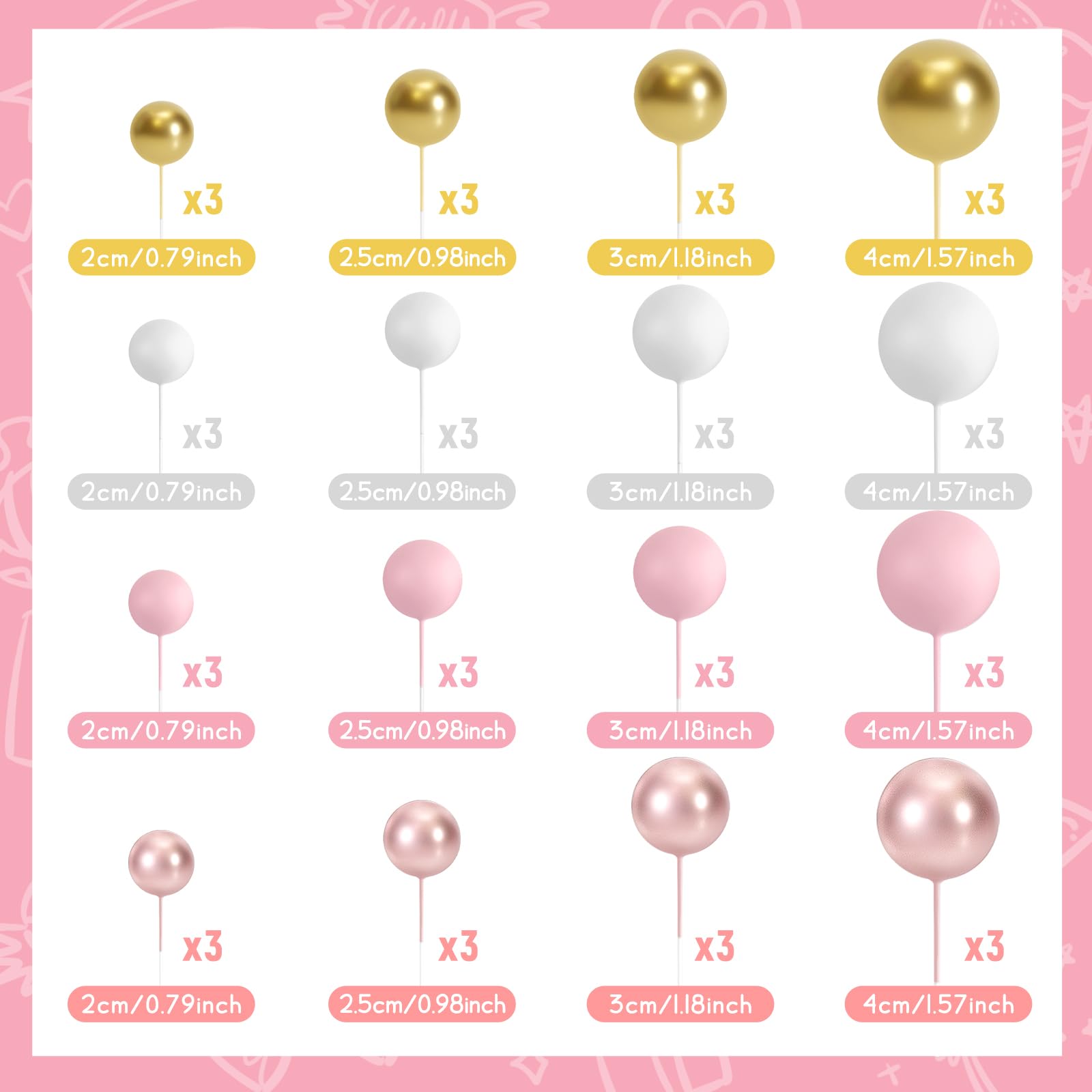 BOUBONI pink ball toppers add playful color to cupcakes.