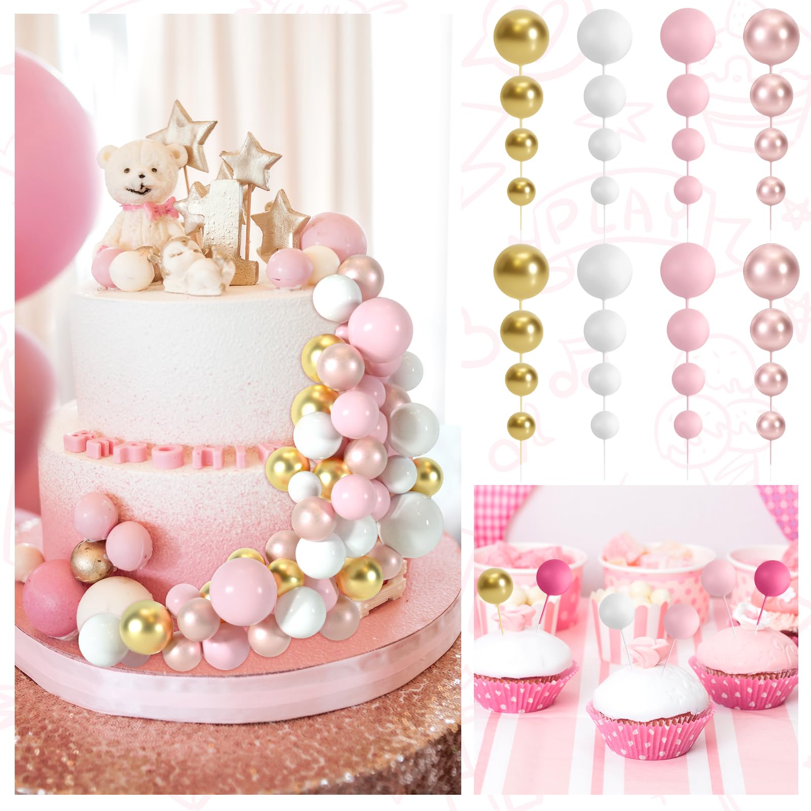 BOUBONI gold ball toppers create chic wedding cake accents.