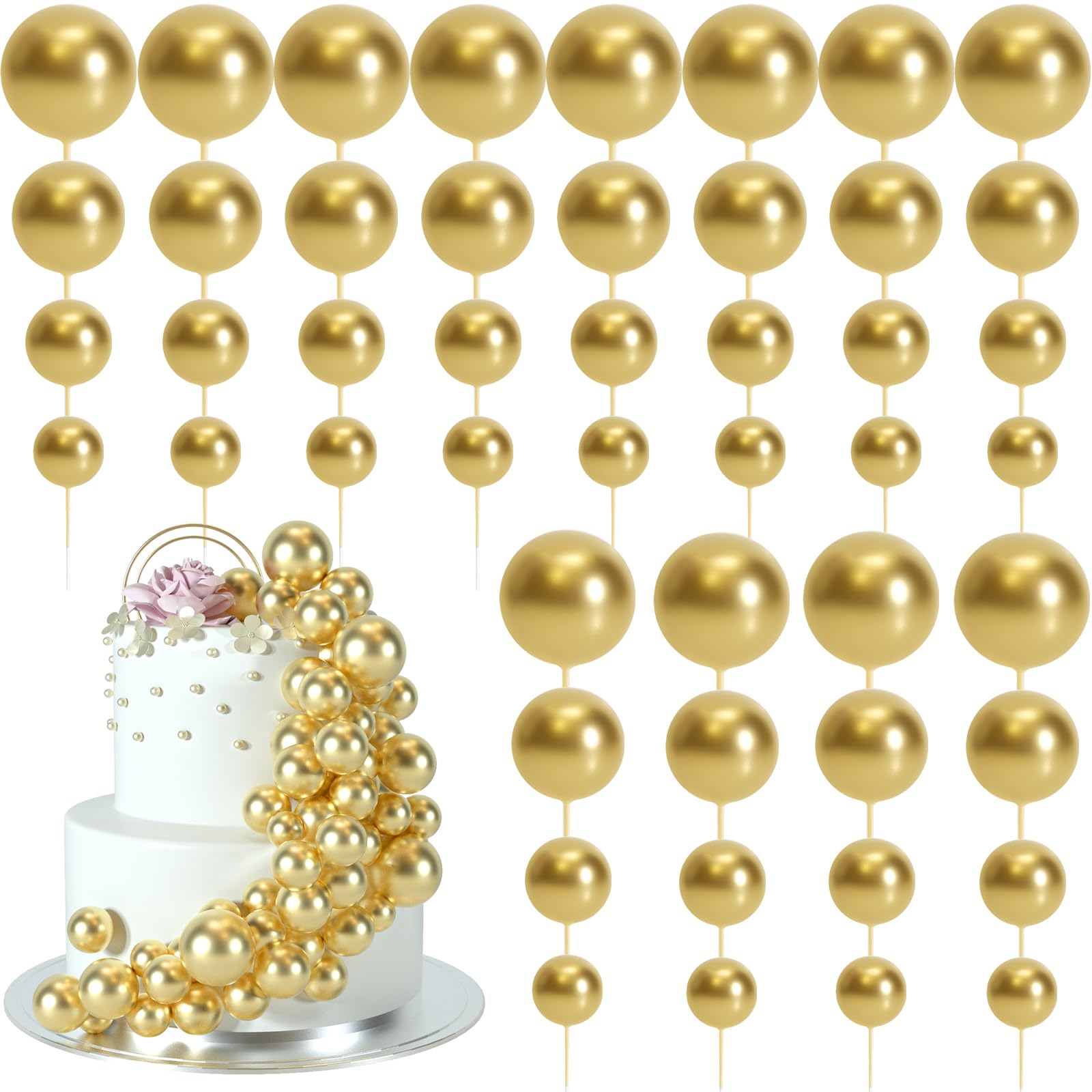 BOUBONI gold ball cake toppers in four sizes for versatile decorating.