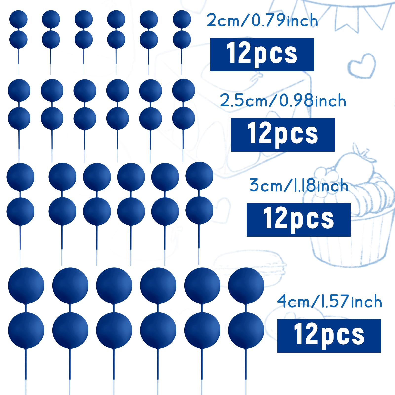 BOUBONI royal blue toppers in multiple sizes for balanced cake design.