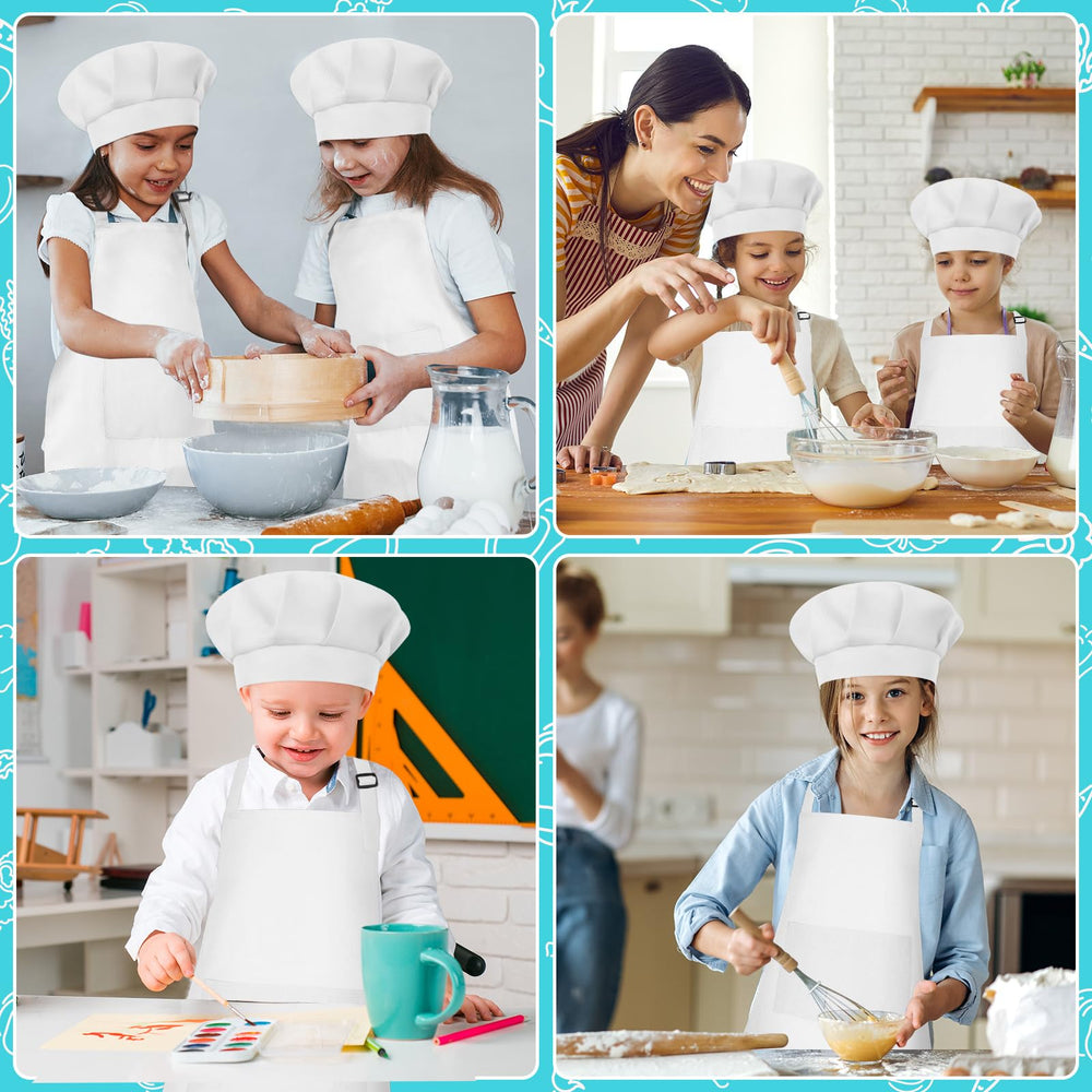 Bouiexye kids apron and hat soft polyester fabric gentle on skin.