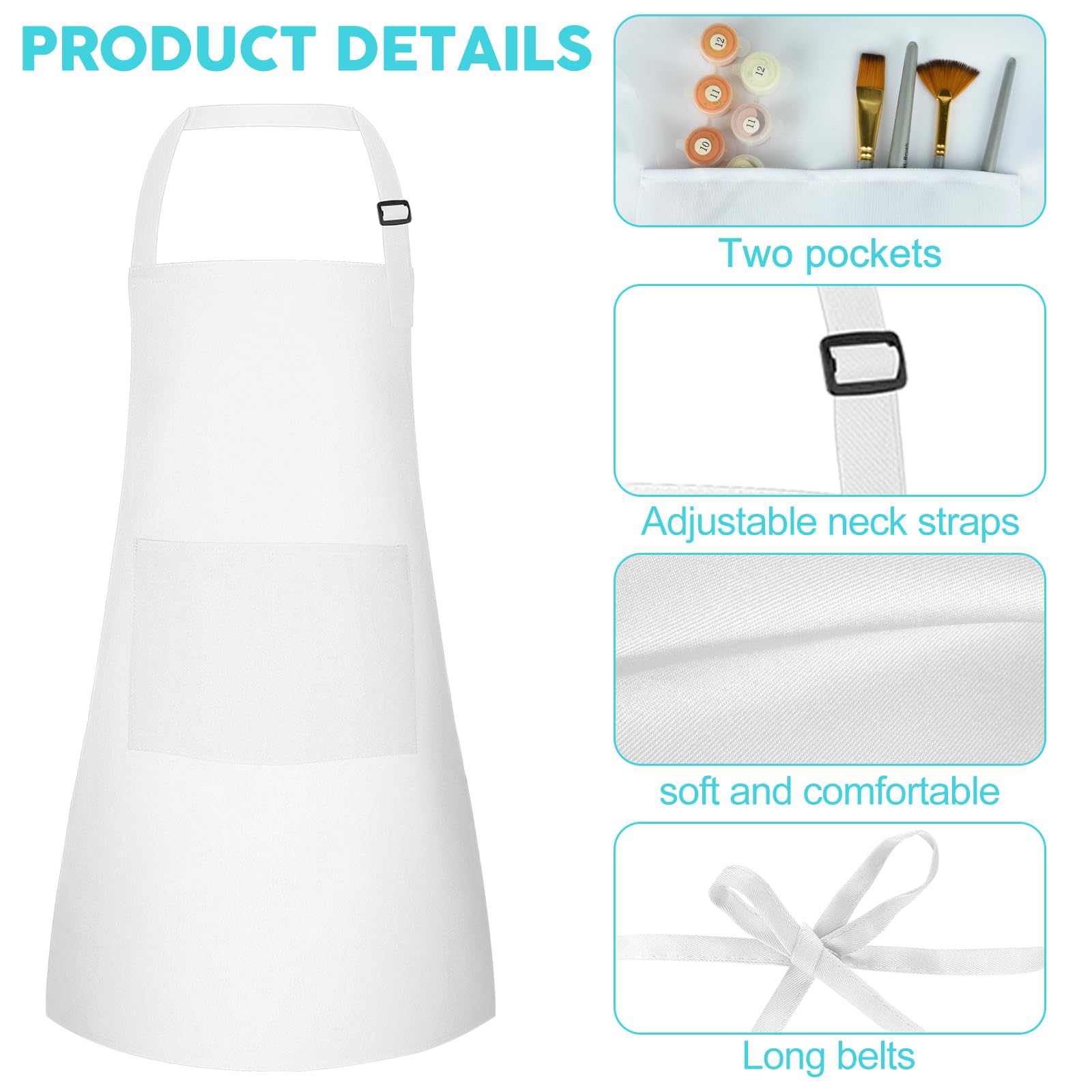 Bouiexye kids apron white polyester fabric that's tear-proof and easy to clean.