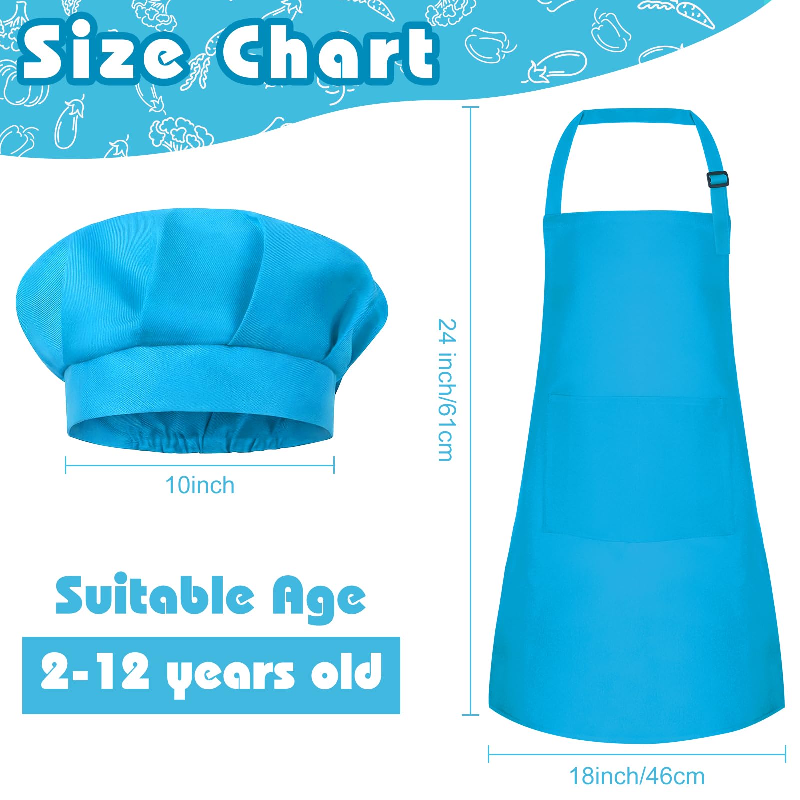 Bouiexye kids chef hat blue adjustable for a comfortable, growing fit.