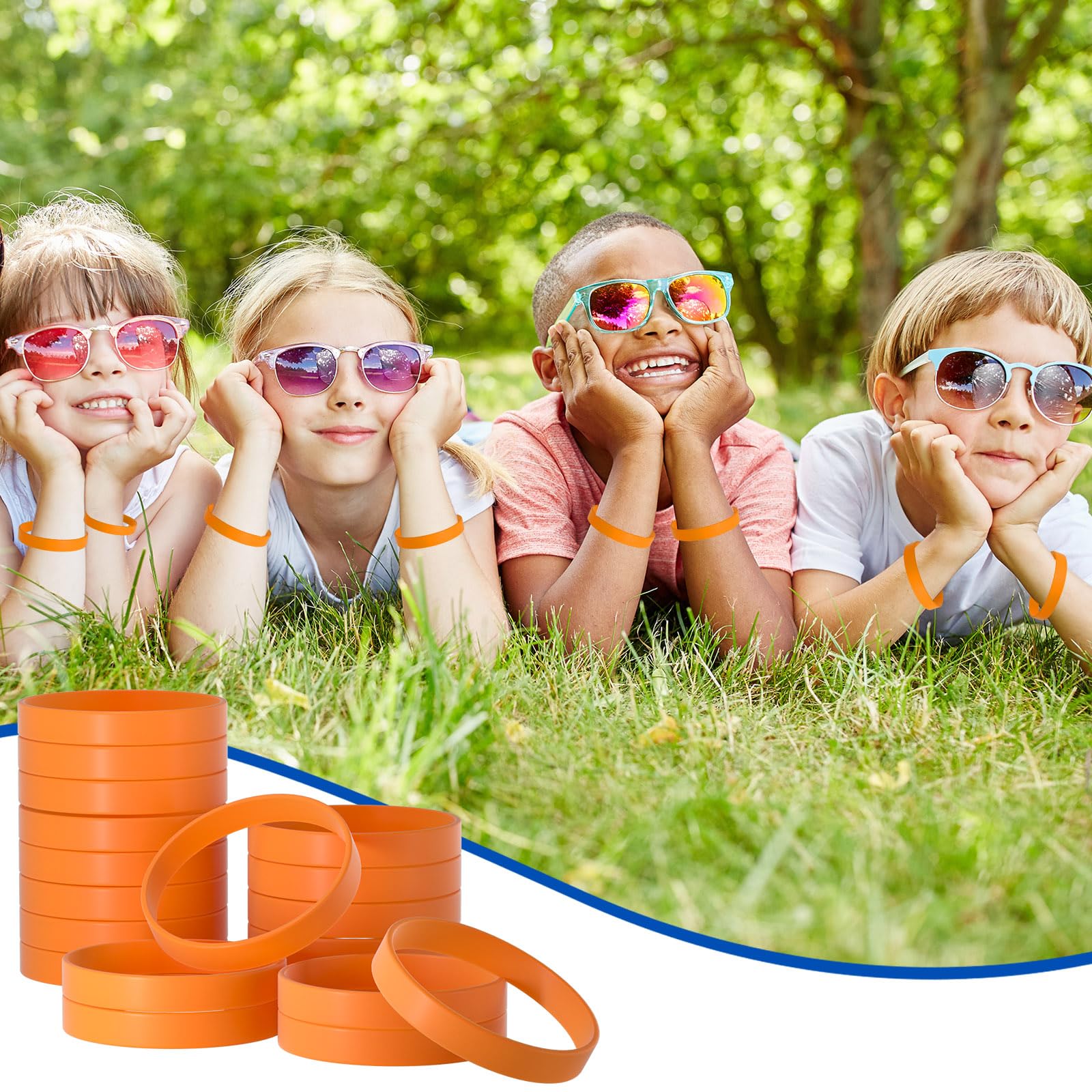 Bouiexye customization-capable orange wristbands for logos and text.