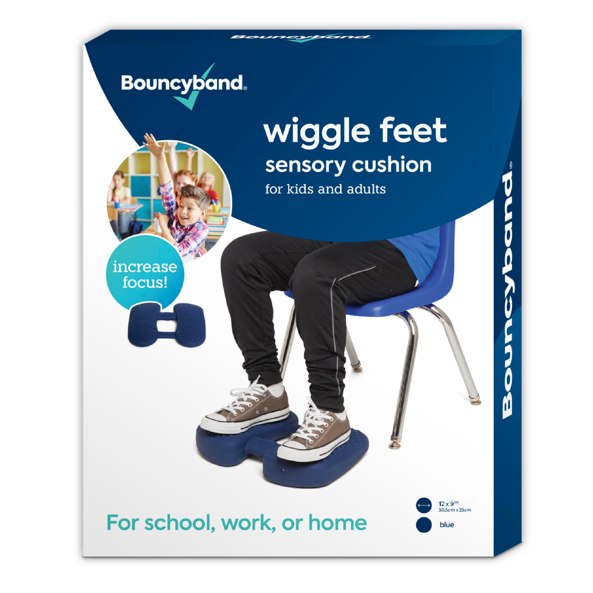 Bouncy Bands Wiggle Feet under-desk fidget cushion for focus during study or work.