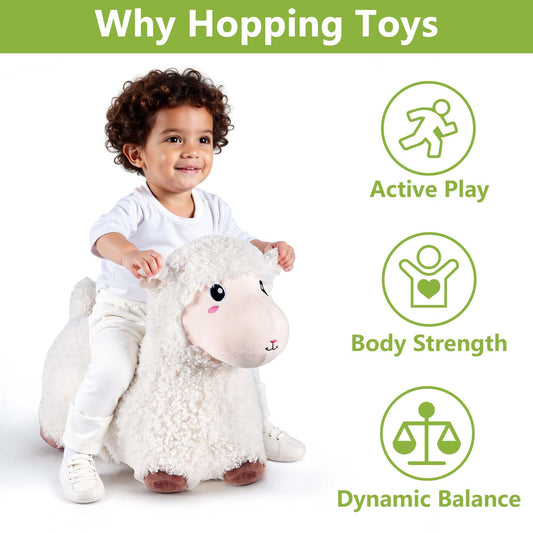 Bouncy Pals Sheep Hopping Horse side view supports balance during play