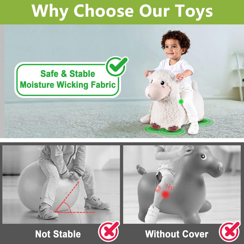 Bouncy Pals Sheep Hopping Horse soft plush closeup shows cozy wool texture