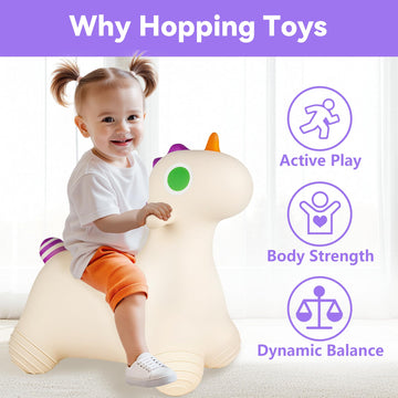 Bouncy Pals Unicorn Hopping Horse side view highlights sturdy handles for beginners.