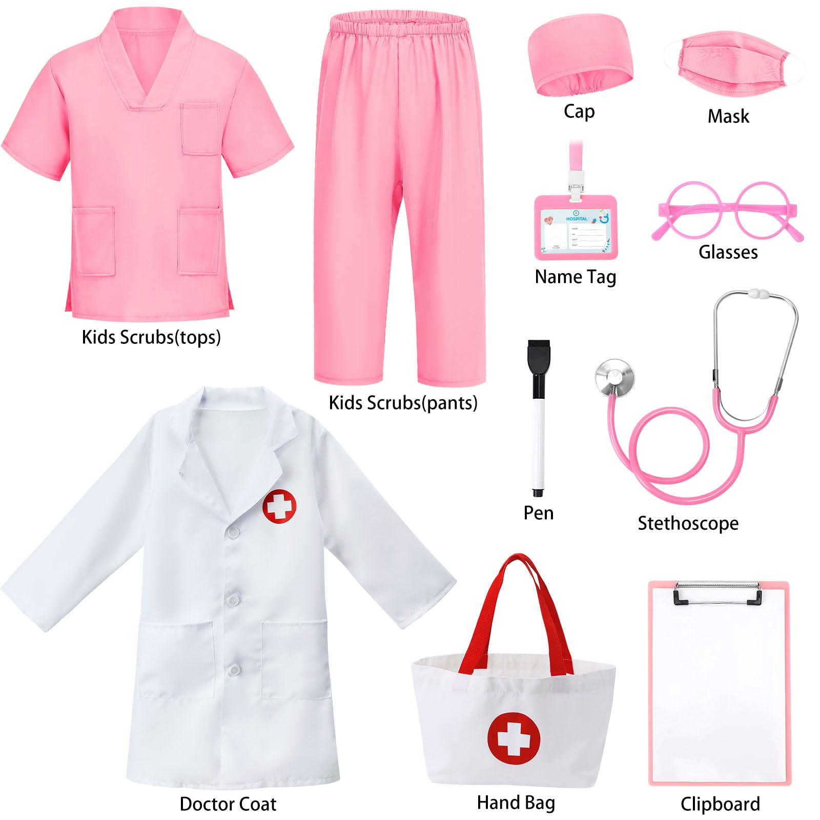 Boutrele pink scrubs pants for kids, flexible waistband for active play
