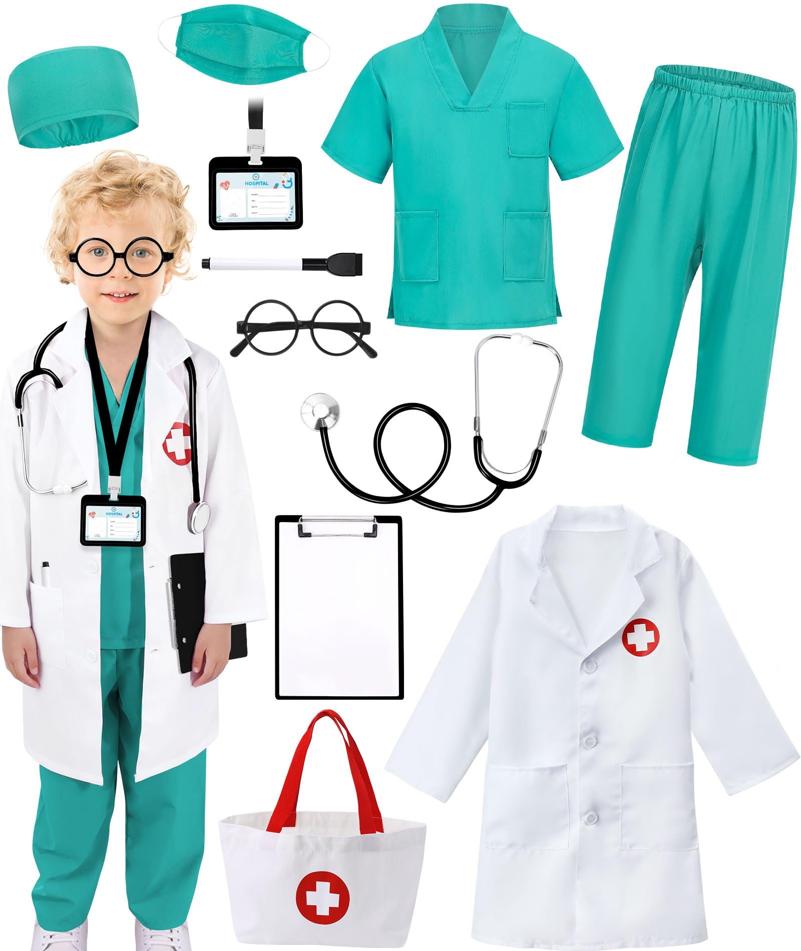 Boutrele doctor costume white lab coat for kids enhances authentic role play.