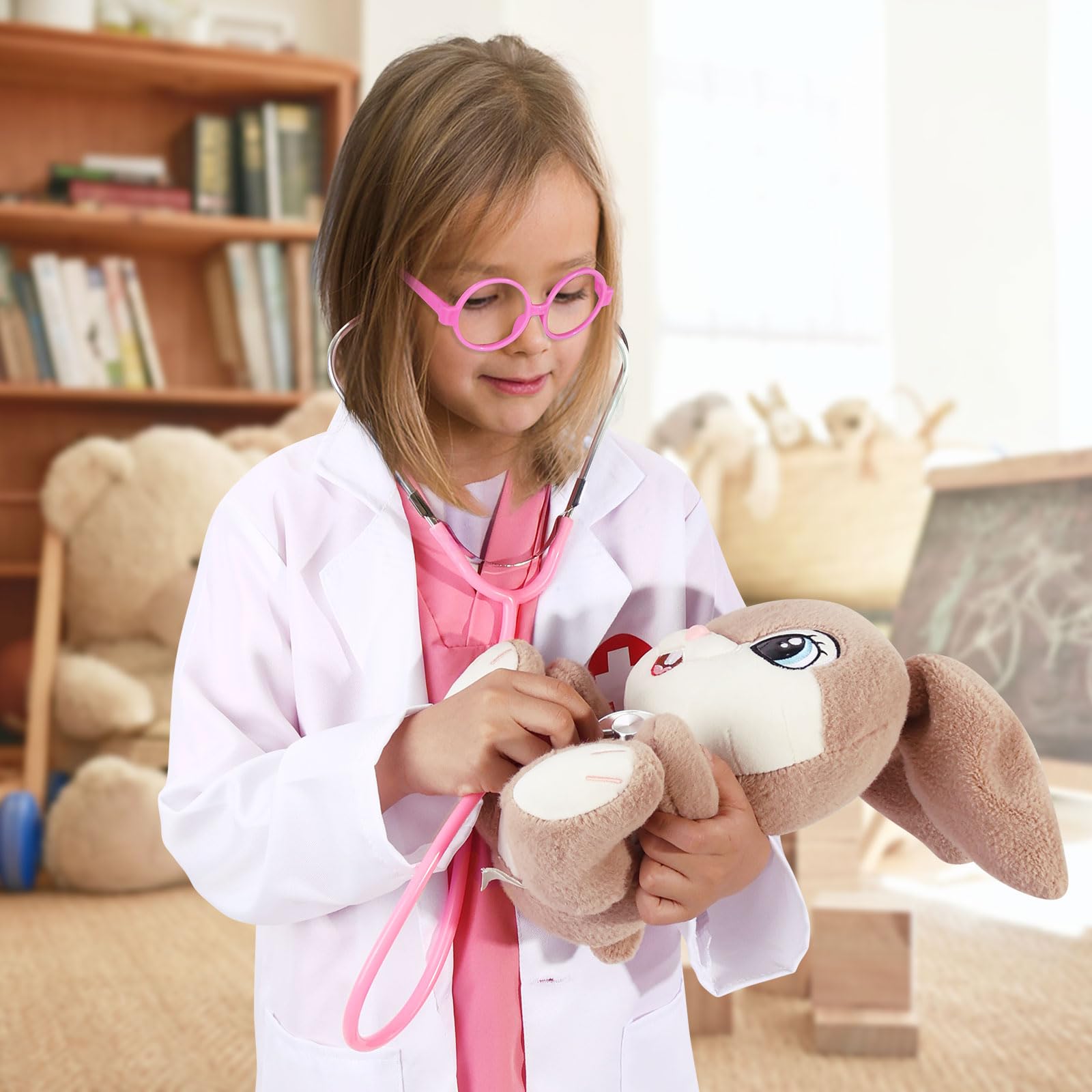 Boutrele pink scrubs top for kids; comfortable for active pretend play.