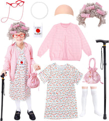 Boutrele old lady dress with floral pink pattern for kids' 100 Days costume
