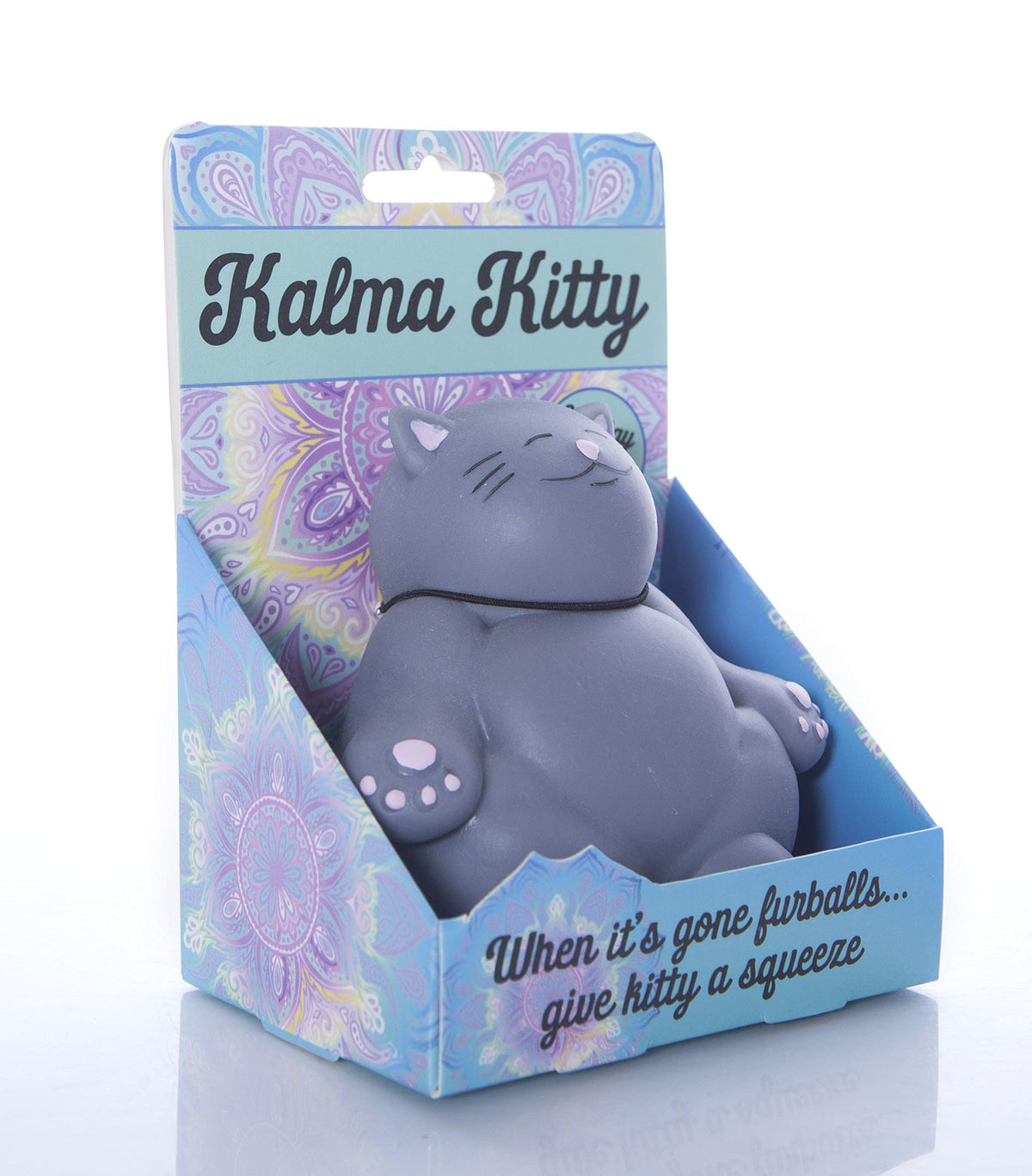 Boxer Gifts Kalma Kitty stress relief toy in a squeeze pose offering focus and calm.