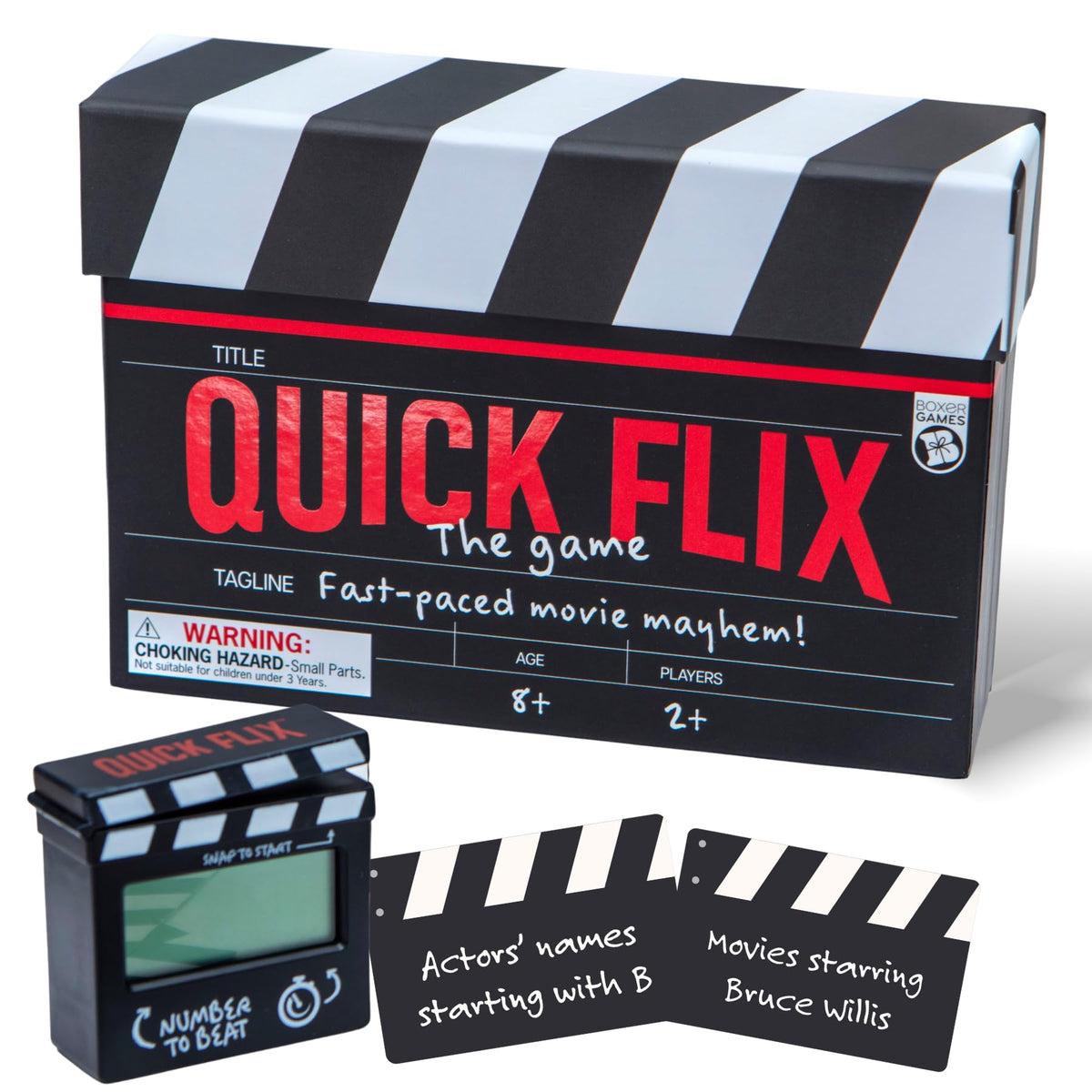 Boxer Gifts Quick Flix category card ready for a fast, fun movie trivia challenge
