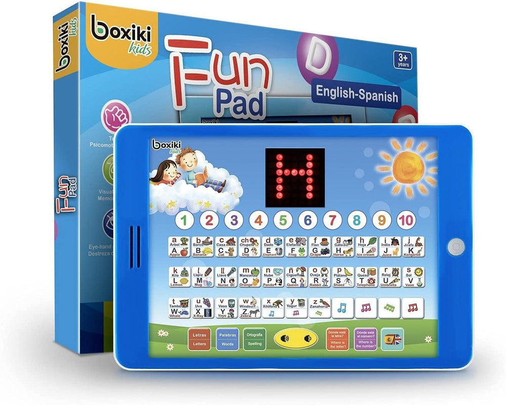 Boxiki Kids Spanish-English tablet front view supporting early bilingual learning