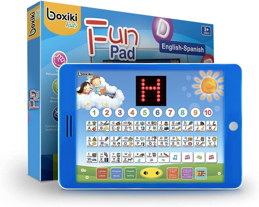 Boxiki Kids Spanish-English tablet front view supporting early bilingual learning