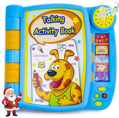 Boxiki Kids Talking Activity Book cover engages toddlers with bright colors for early learning.