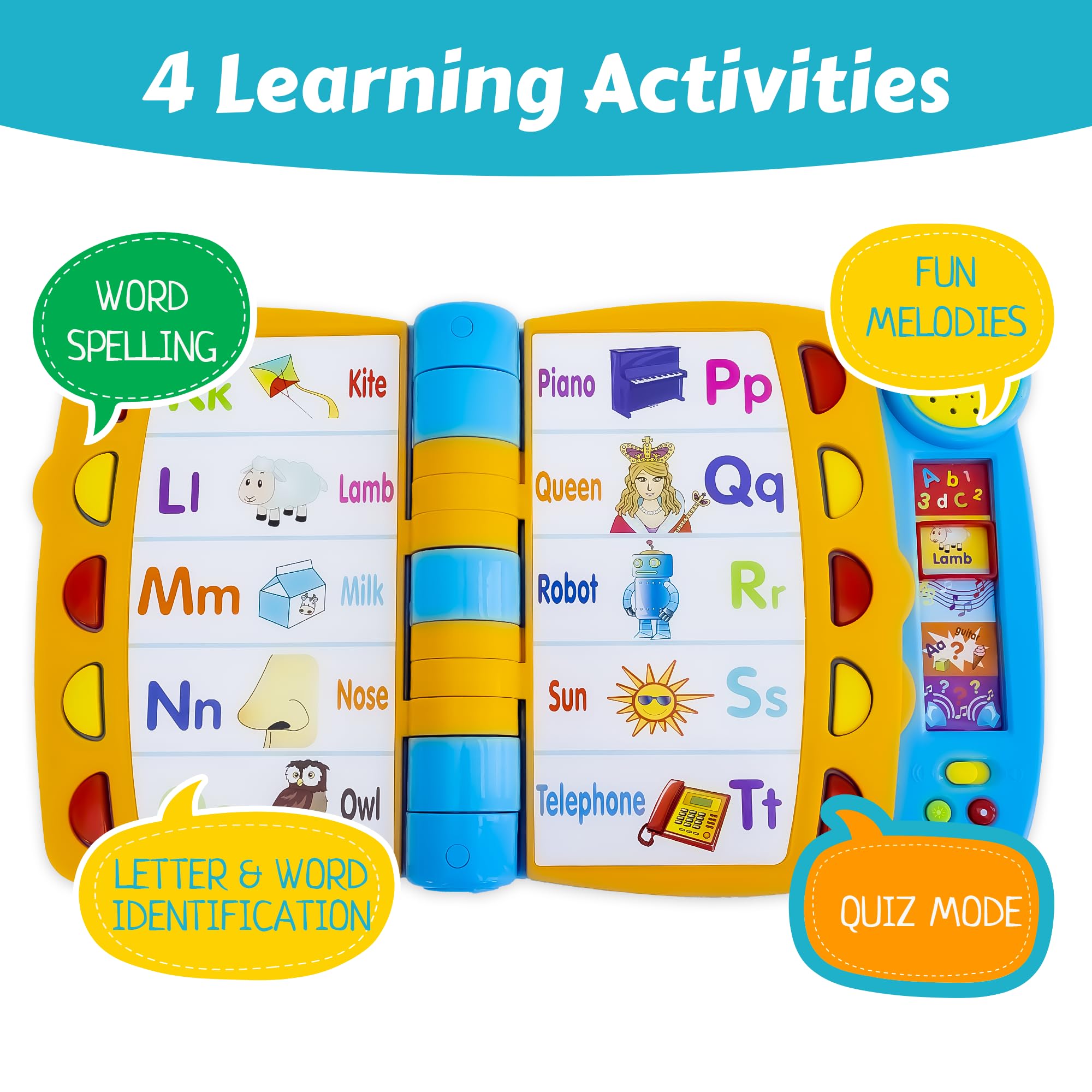 Boxiki Kids Talking Activity Book letters-numbers pages promote letter recognition and counting joyfully.