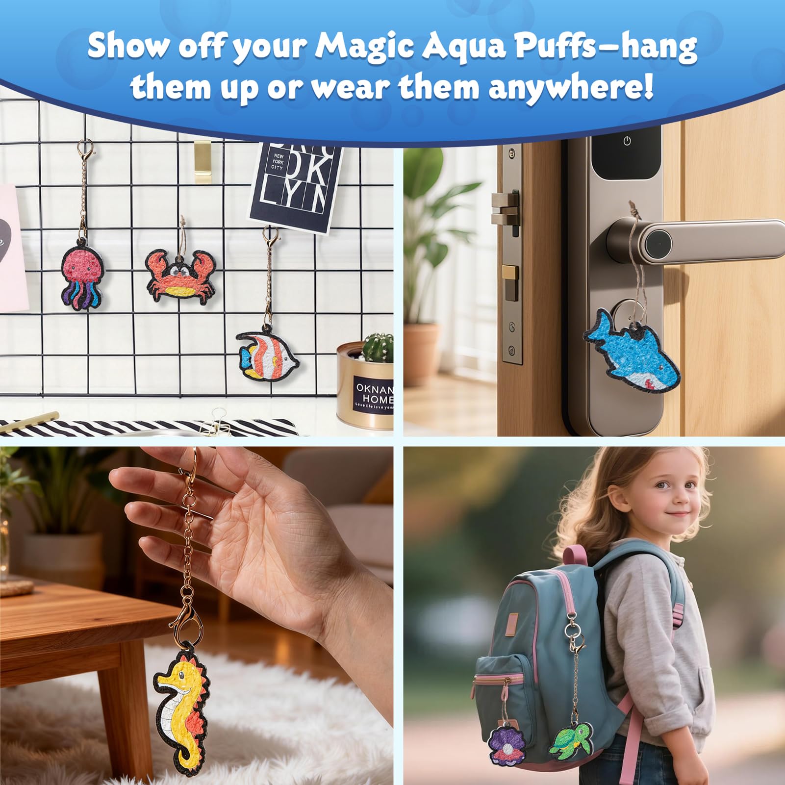 BoxNoble Magic Aqua Puffs Backpack Charms: decorate bags with personal flair