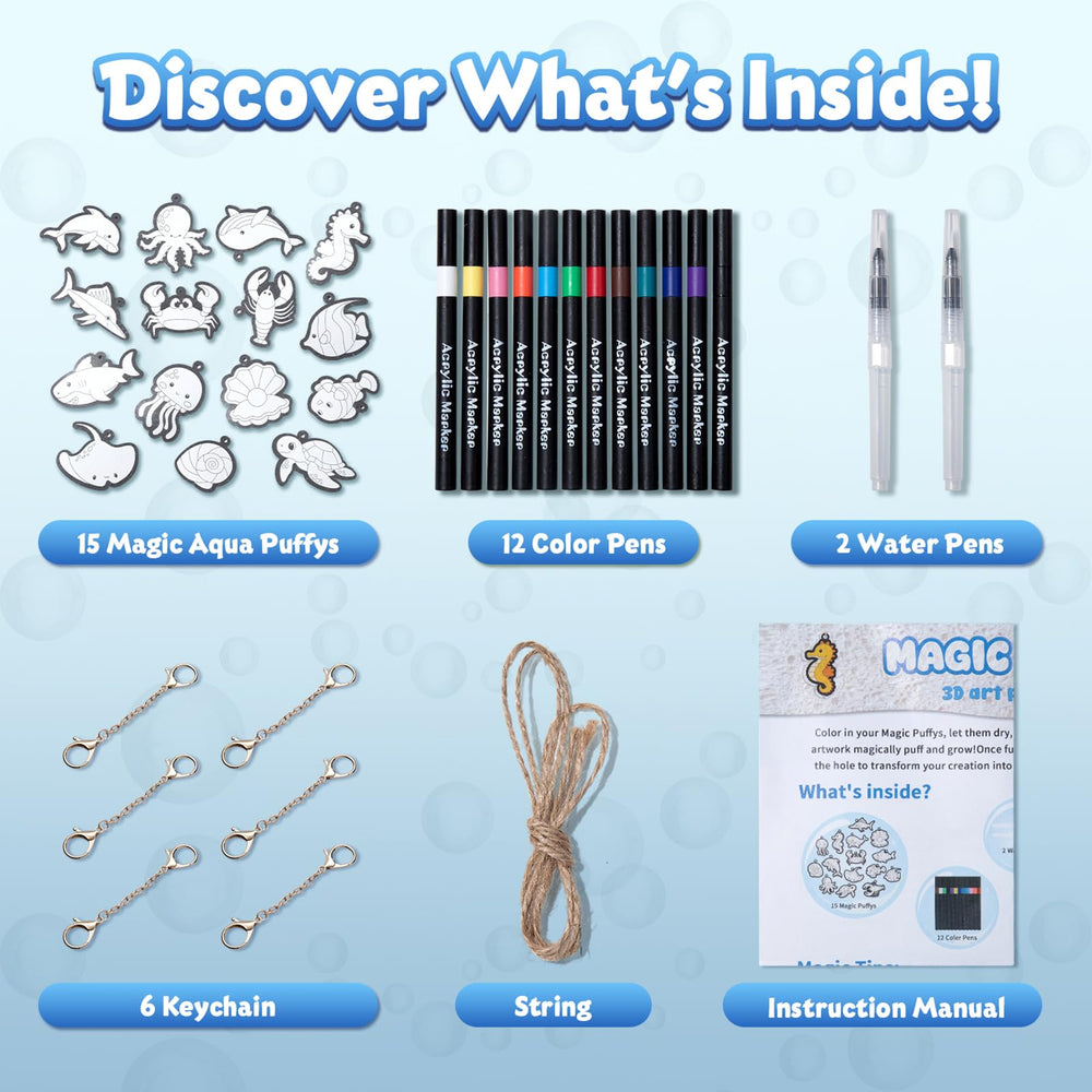 BoxNoble Magic Aqua Puffs Keychains: wearable art once dry