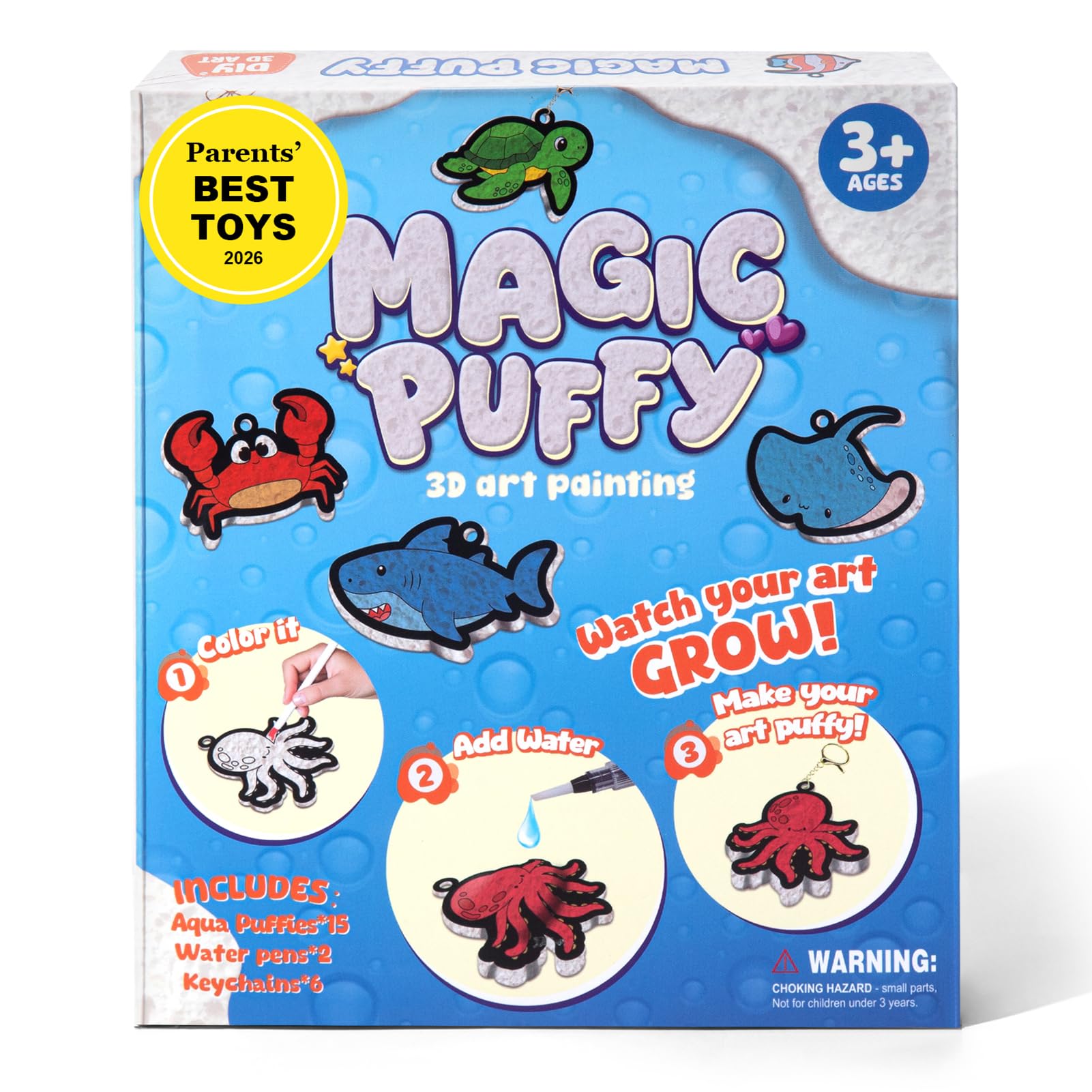 BoxNoble Magic Aqua Puffs Ocean Dinosaurs: vivid water-activated 3D art for kids