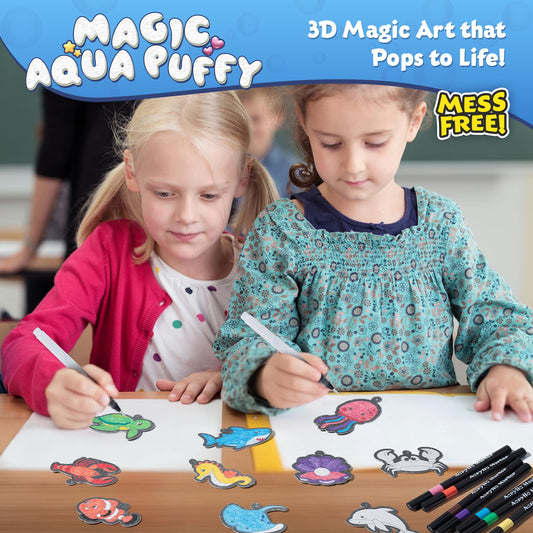 BoxNoble Magic Aqua Puffs Sea Creatures: mess-free educational craft with double-sided prints