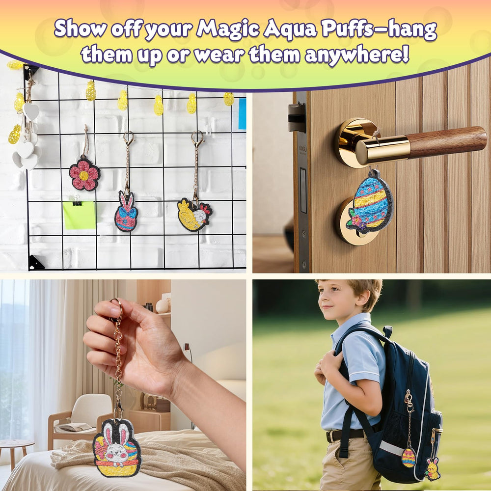 BoxNoble Aqua Puffs kit includes markers and pens for coloring.